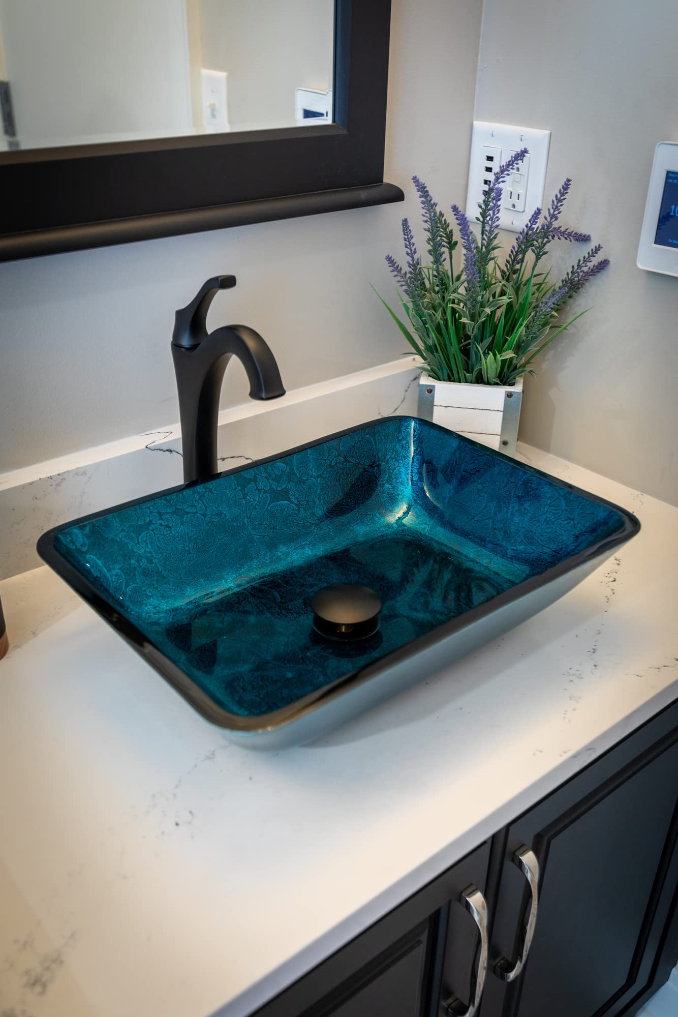 Modern Rectangular Turquoise Blue Foil Glass Vessel Bathroom Sink - Stylish Vanity Basin for Contemporary Home Decor, Perfect for Bathroom Renovation and Luxury Interior Design