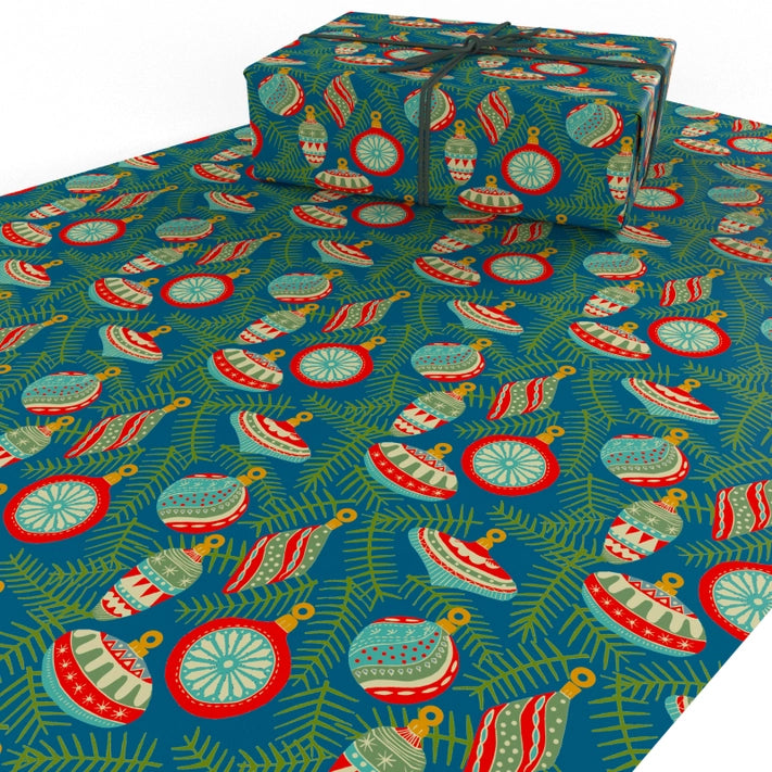 Teal Christmas Baubles Wrapping Paper - Premium Holiday Gift Wrap for Presents, Party Decor & Festive Packaging