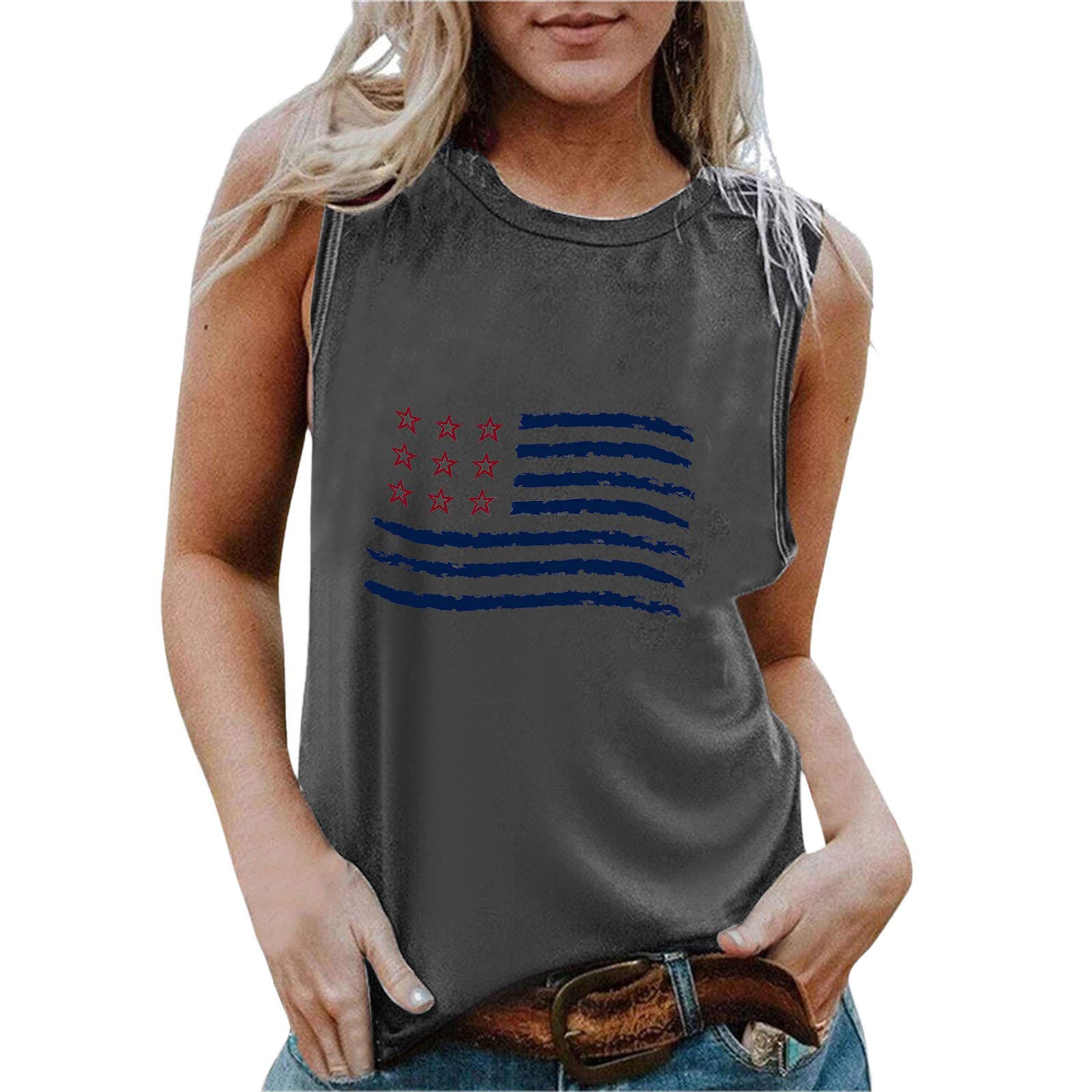 Women's Sleeveless Summer Tops - Floral Print Casual T-Shirt with Comfortable O-Neck Design | Perfect for Beach Outings, Vacation Wear & Everyday Casual Style