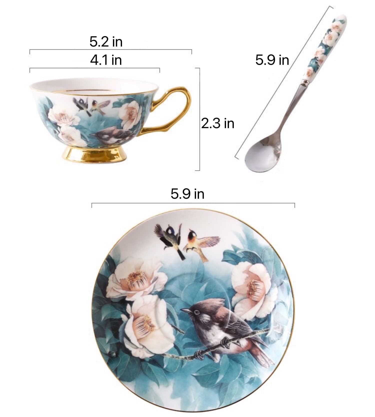 7 oz European Ceramic Bone China Coffee Cup with Saucer - Elegant Pink Tea Set for Au Lait, Latte, Cafe Mocha & Cappuccino - Perfect Mother's Day Gift for Home, Office & Coffee Shops