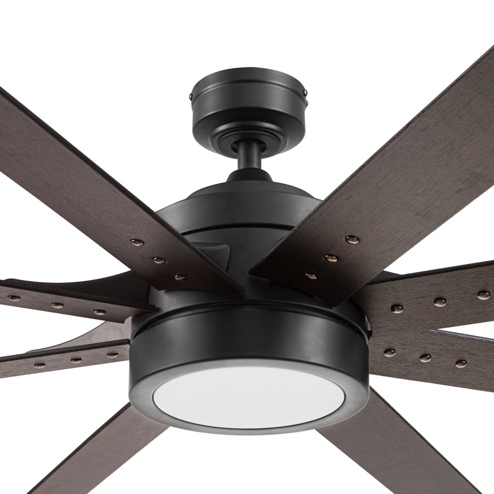 70 Inch Honeywell Xerxes Matte Black Smart LED Ceiling Fan with Remote Control - Dimmable Light, 6 Speeds, Reversible Blades for Living Room, Bedroom, and Office