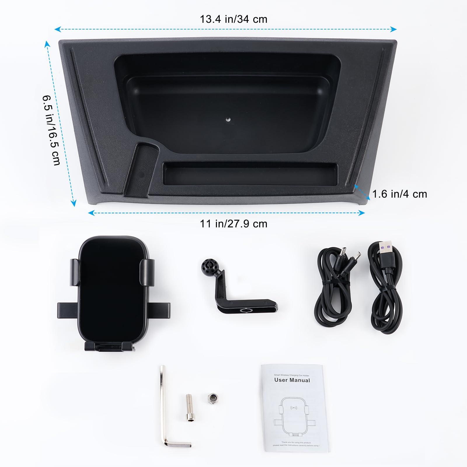 Upgraded Wireless Charging Phone Mount & Dash Storage Box Tray for 2011-2018 Jeep Wrangler JK JKU - Car Accessories with Secure Holder & Organizer - Perfect for Off-Roading, Commuting & Daily Driving