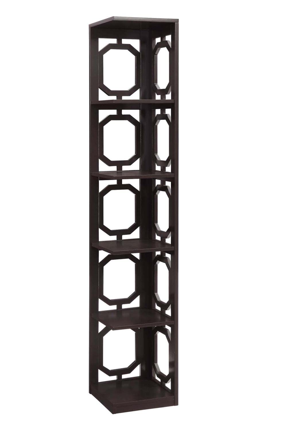 Convenience Concepts Omega 5-Tier Corner Bookcase in Espresso Finish - Perfect for Living Room, Bedroom, or Office Storage & Display