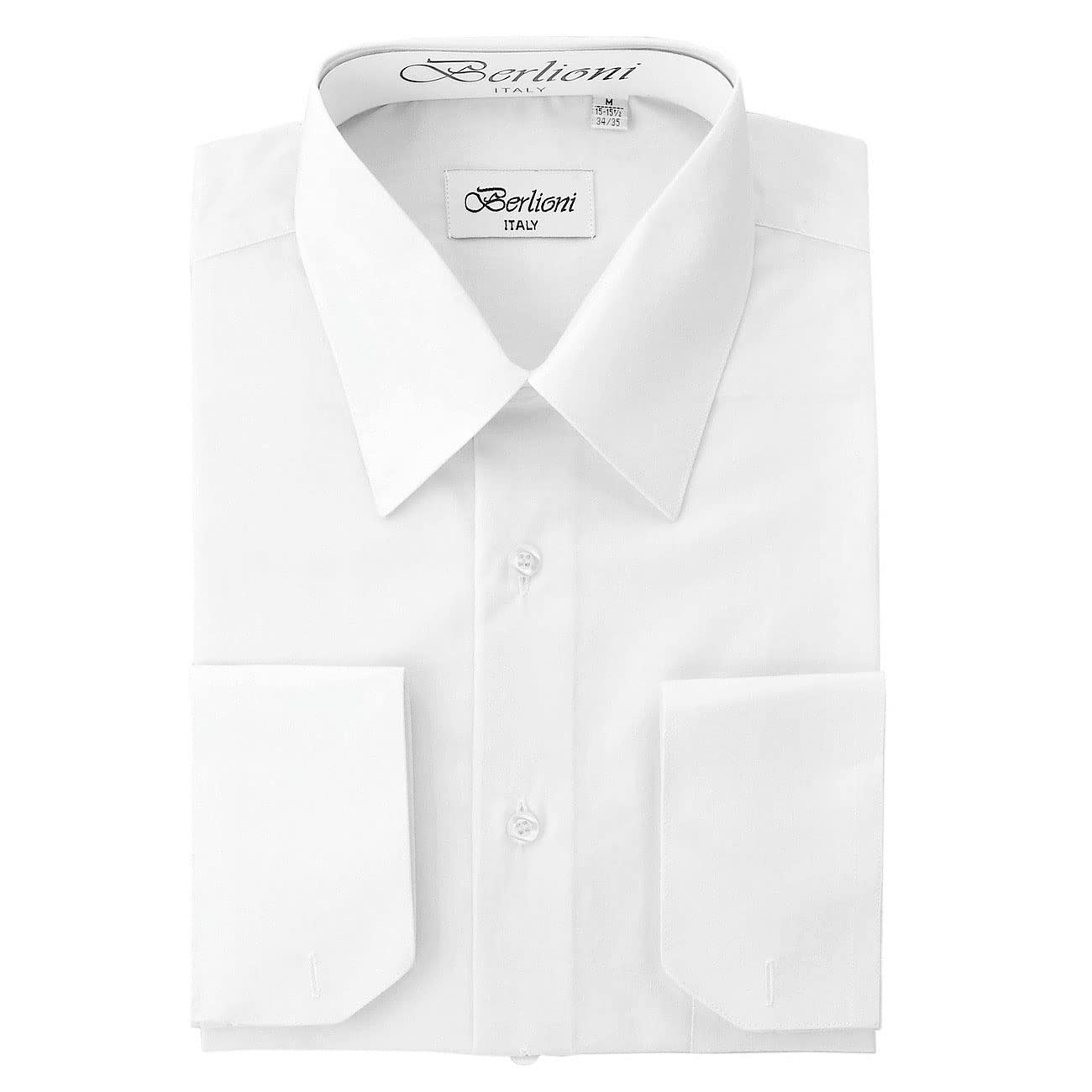 Berlioni Men's White Solid Dress Shirt - Slim Fit Formal Business Shirt for Office, Wedding & Special Occasions