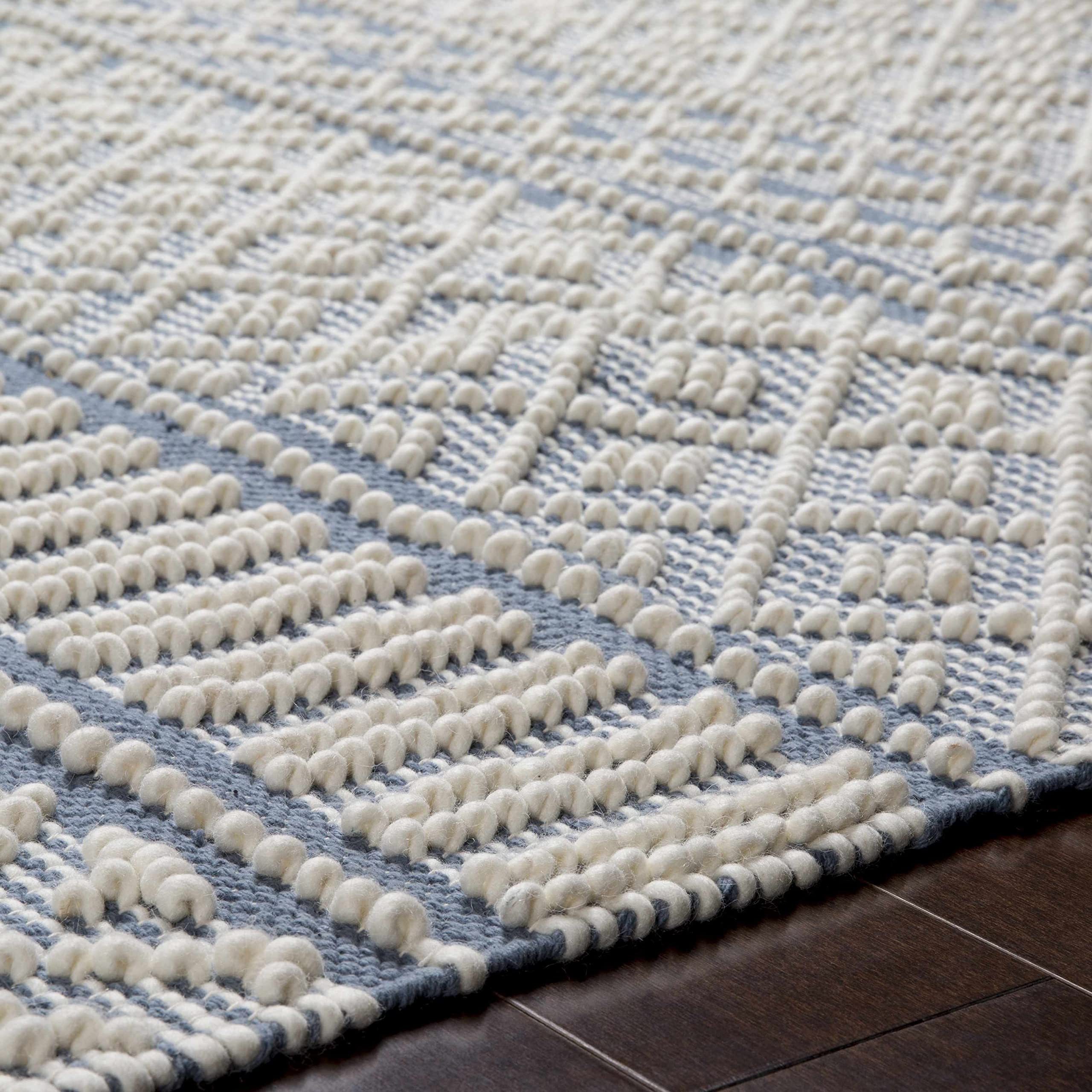Hauteloom Nunnelly Wool Area Rug 2' x 3' - Traditional Transitional Design in Blue & White - Soft Living Room Bedroom Rug for Cozy Home Decor & Warm Floor Covering