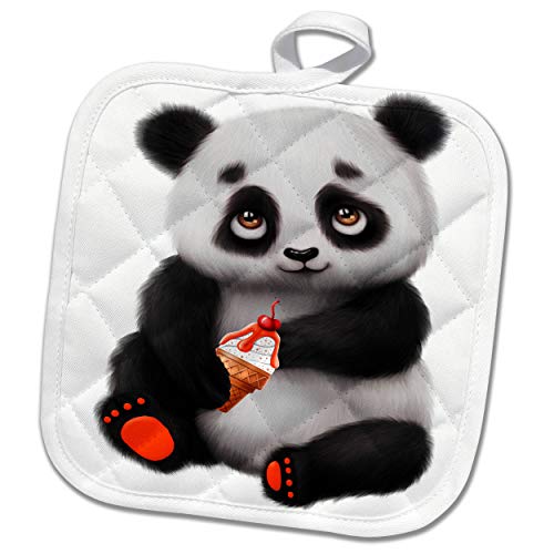 Cute Black and White Panda Bear With Ice Cream Cone Illustration