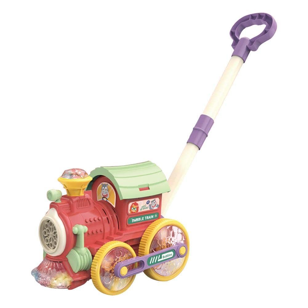 Auto Train Bubble Machine for Toddlers - Lawn Mower Bubble Maker Toy with Lights & Music, Push Bubble Blower with Included Solution & Funnel - Best Birthday Gift for Boys & Girls - Perfect for Outdoor Play, Backyard Parties & Kids' Festivals