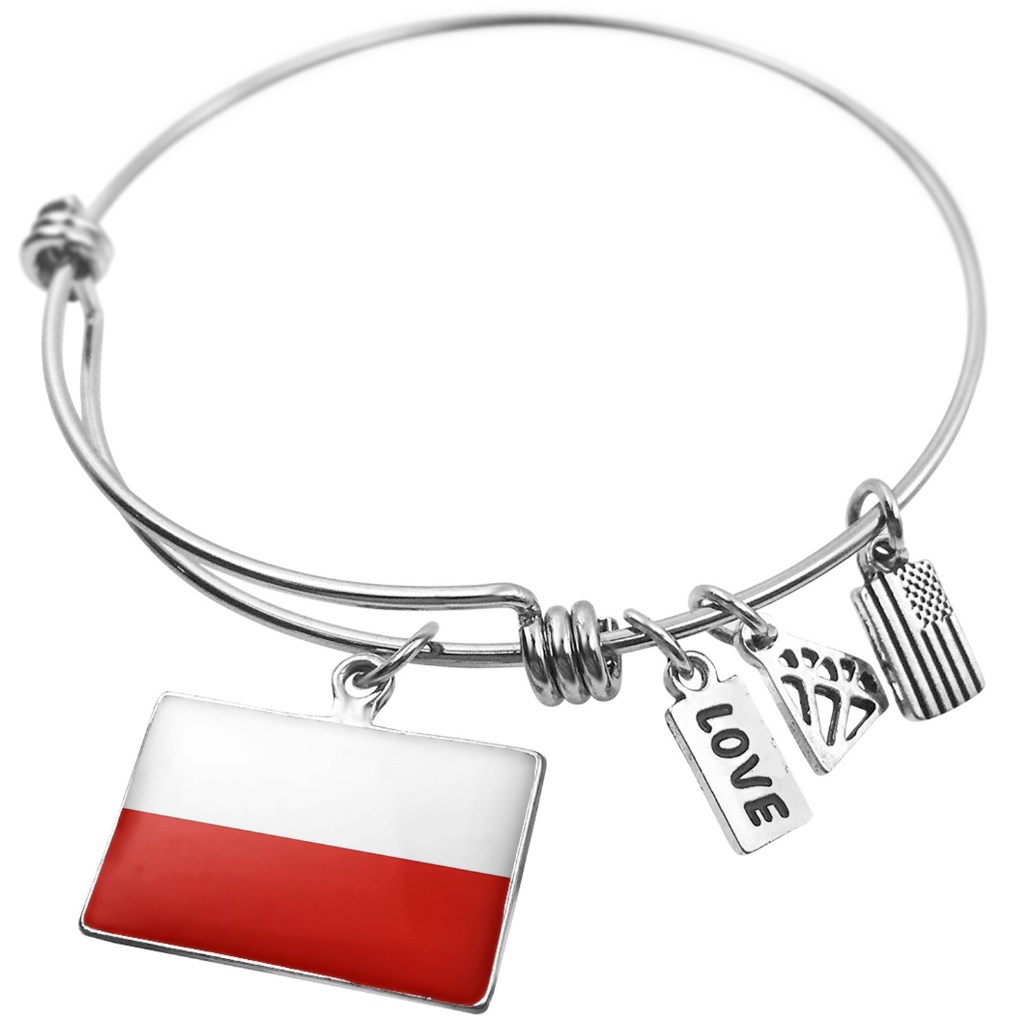 Expandable Wire Bangle Bracelet with Poland Flag Design - Adjustable Polish National Jewelry for Women & Men - Perfect for Independence Day, Cultural Events & Patriotic Gifts