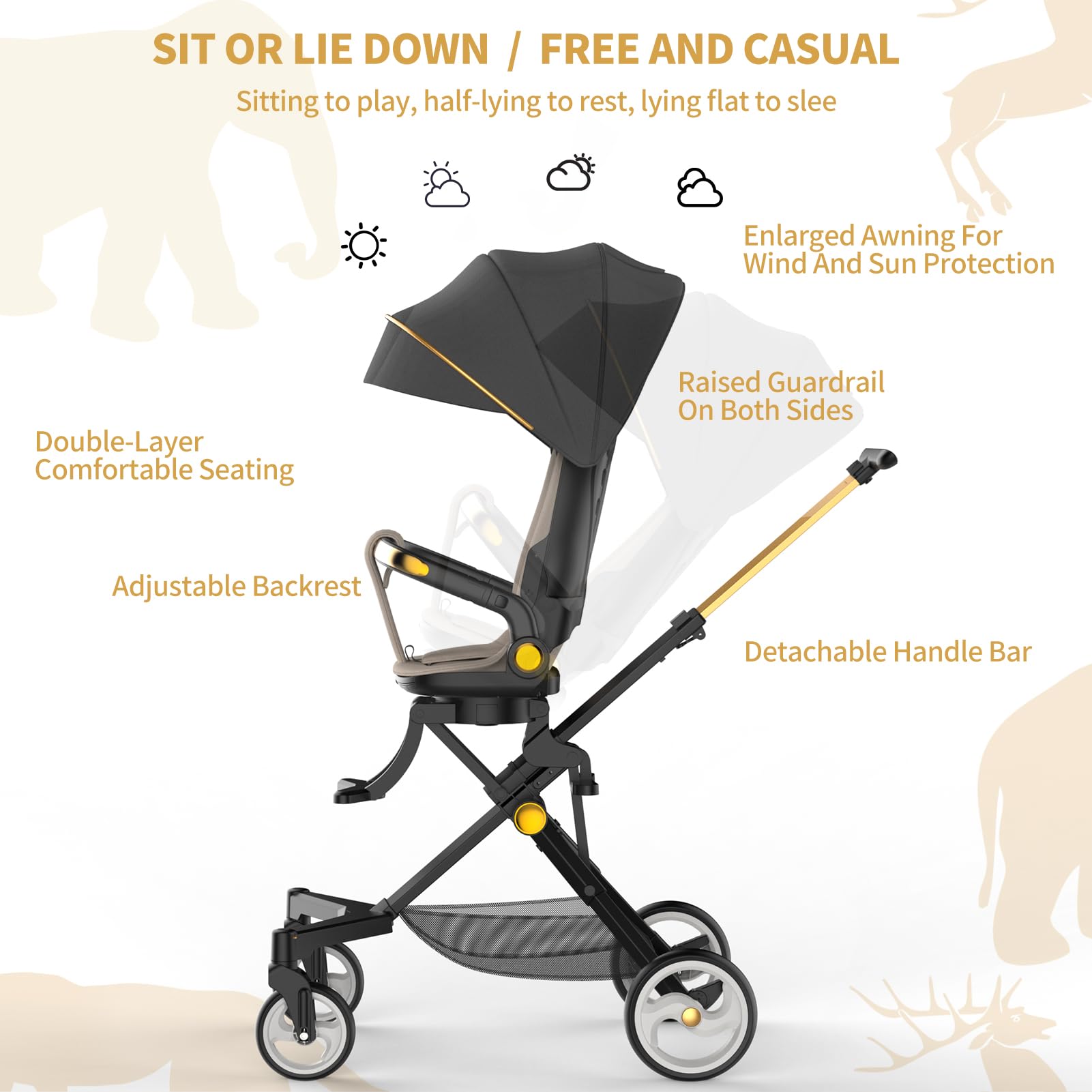 **Ultra Lightweight Baby Stroller with Snack Tray & Music Player - 360° Rotating Seat, Large Storage Basket & 5-Point Safety Harness - Perfect for Toddlers (2-4 Years) - Ideal for Shopping, Travel & Outdoor Walks**
