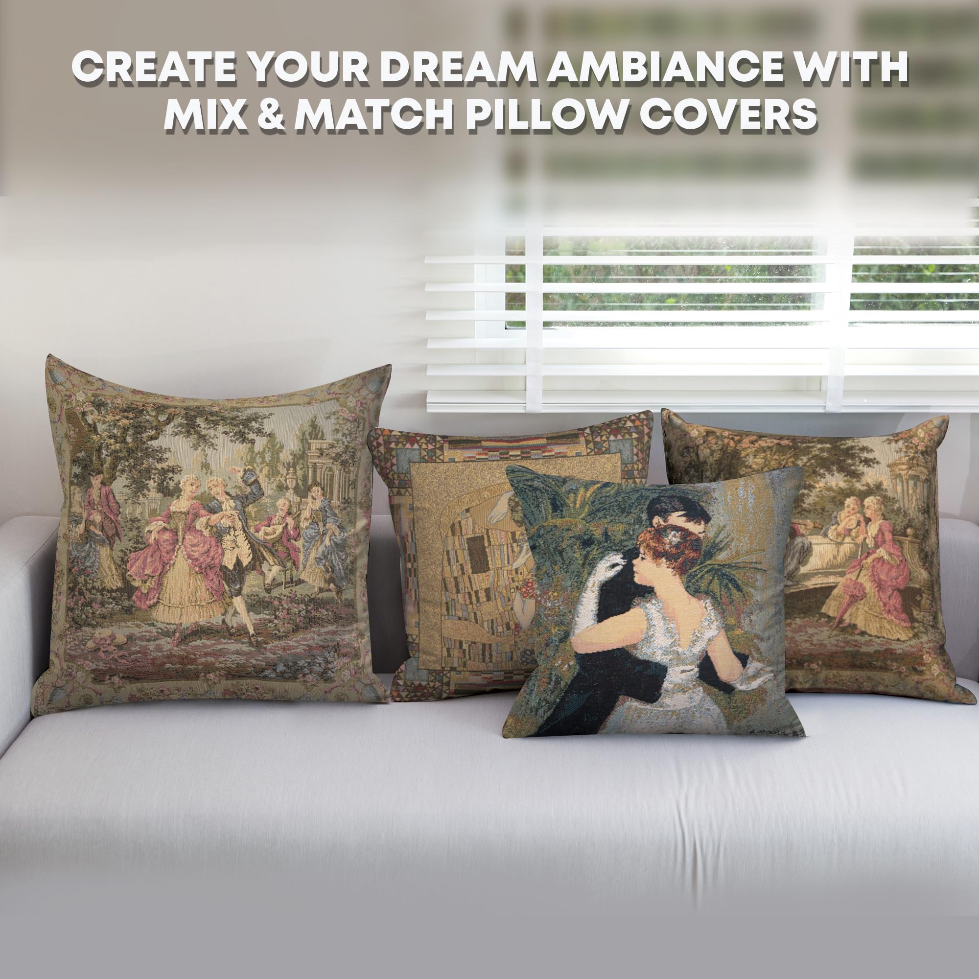 Charlotte Home Furnishings 18x18 Inch Decorative Pillow Covers - Soft Cotton Jacquard Woven Tapestry Throw Pillows for Couch, Living Room, Bedroom & Garden Decor - Perfect for Belgian Sofa, Party & Cozy Home Accents