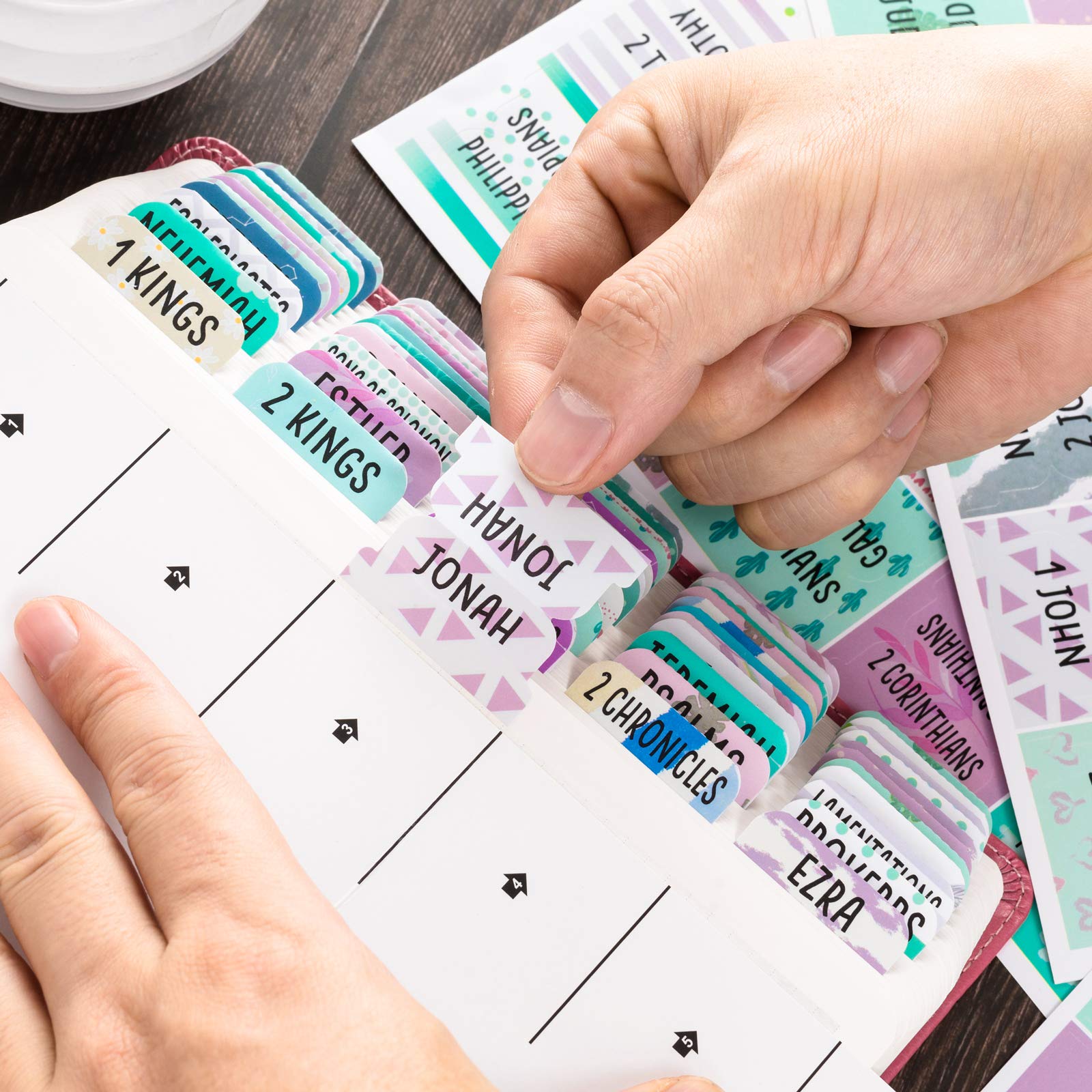 Large Print Laminated Bible Tabs for Women & Girls - 90 Colorful Old & New Testament Tabs with 24 Blank Tabs - Easy to Read Christian Gift for Bible Journaling, Study & Devotional Time
