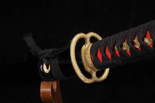 Handmade Damascus Steel Japanese Samurai Katana Sword - Real Functional Full Tang Blade with Red Scabbard - Perfect for Martial Arts Training, Cosplay, and Collectors Display