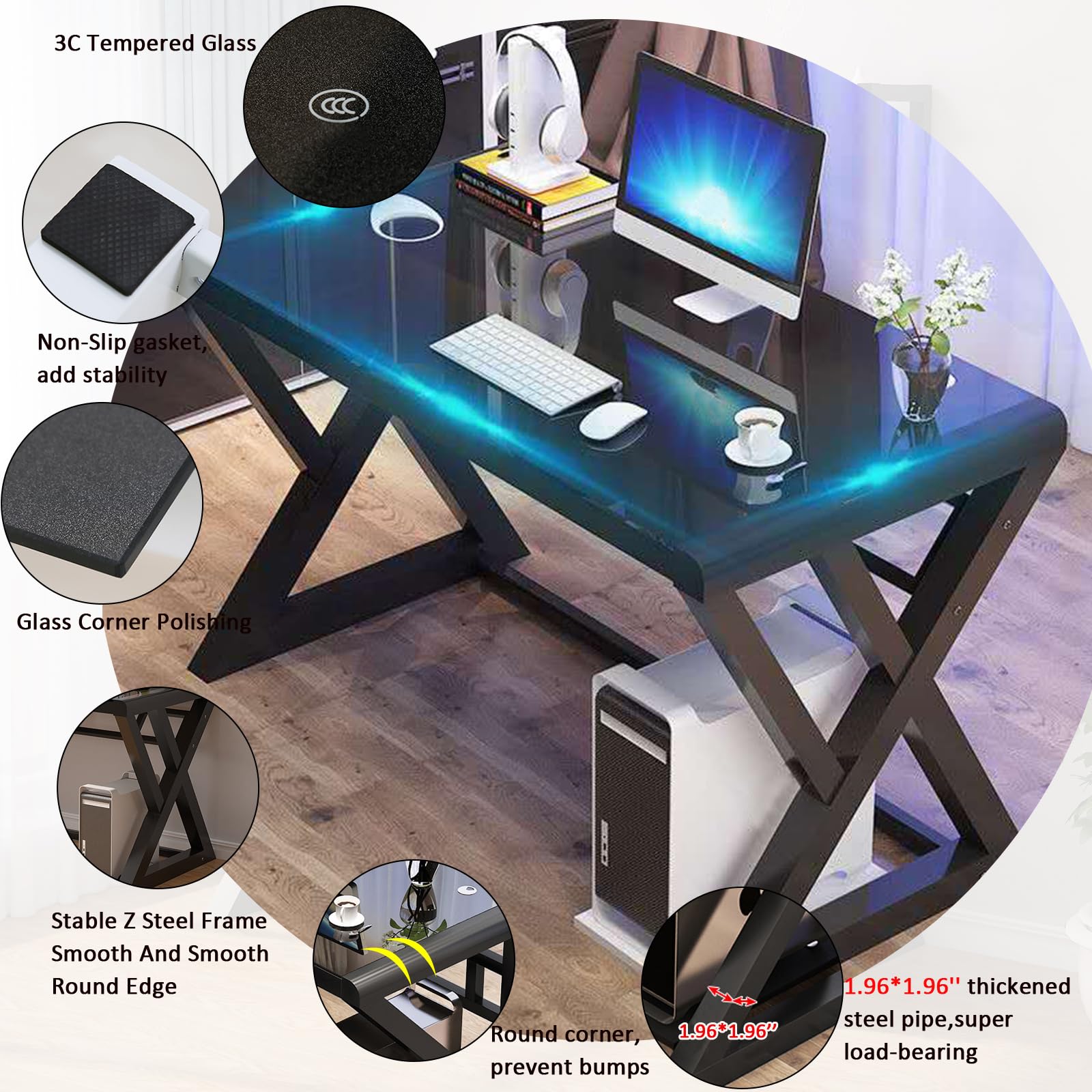 Premium Tempered Glass Computer Desk - 55.1