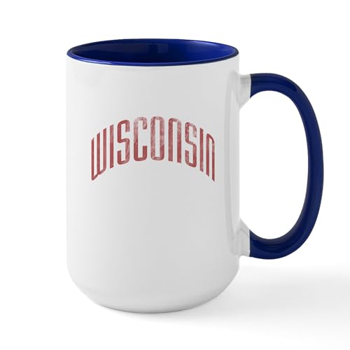White/Navy Inside - Wisconsin Grunge Large Mug