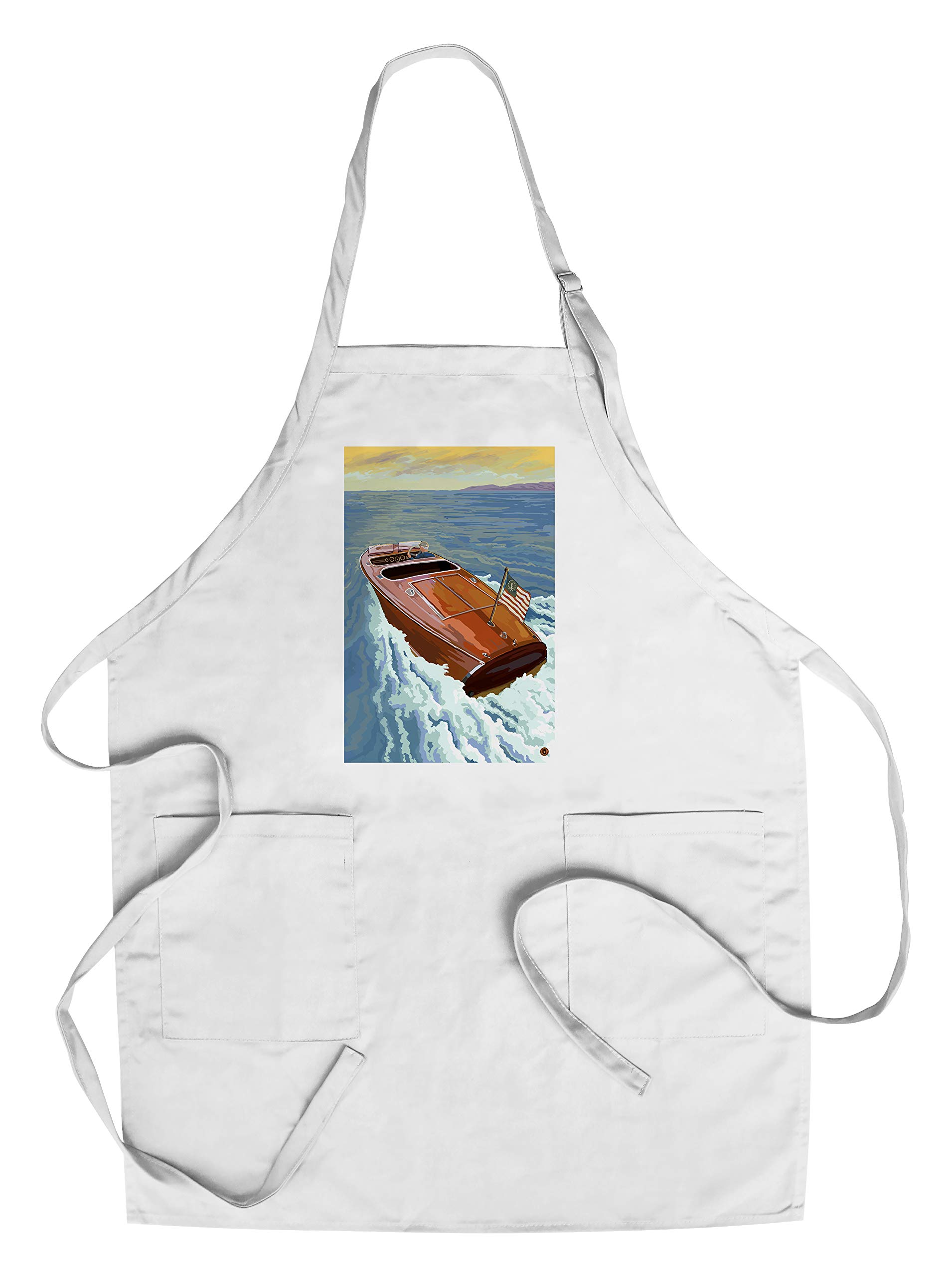 Wooden Boat on Lake Cotton Canvas Apron - Unisex Kitchen Cooking Baking Grilling Apron with Pockets - Perfect for BBQ, Baking & Outdoor Cooking