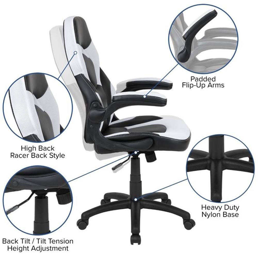 BOWERY HILL 2-Piece Gaming Desk Set with Monitor Stand - Black & White Computer Desk for PC Gaming Setup, Home Office & Streaming Station