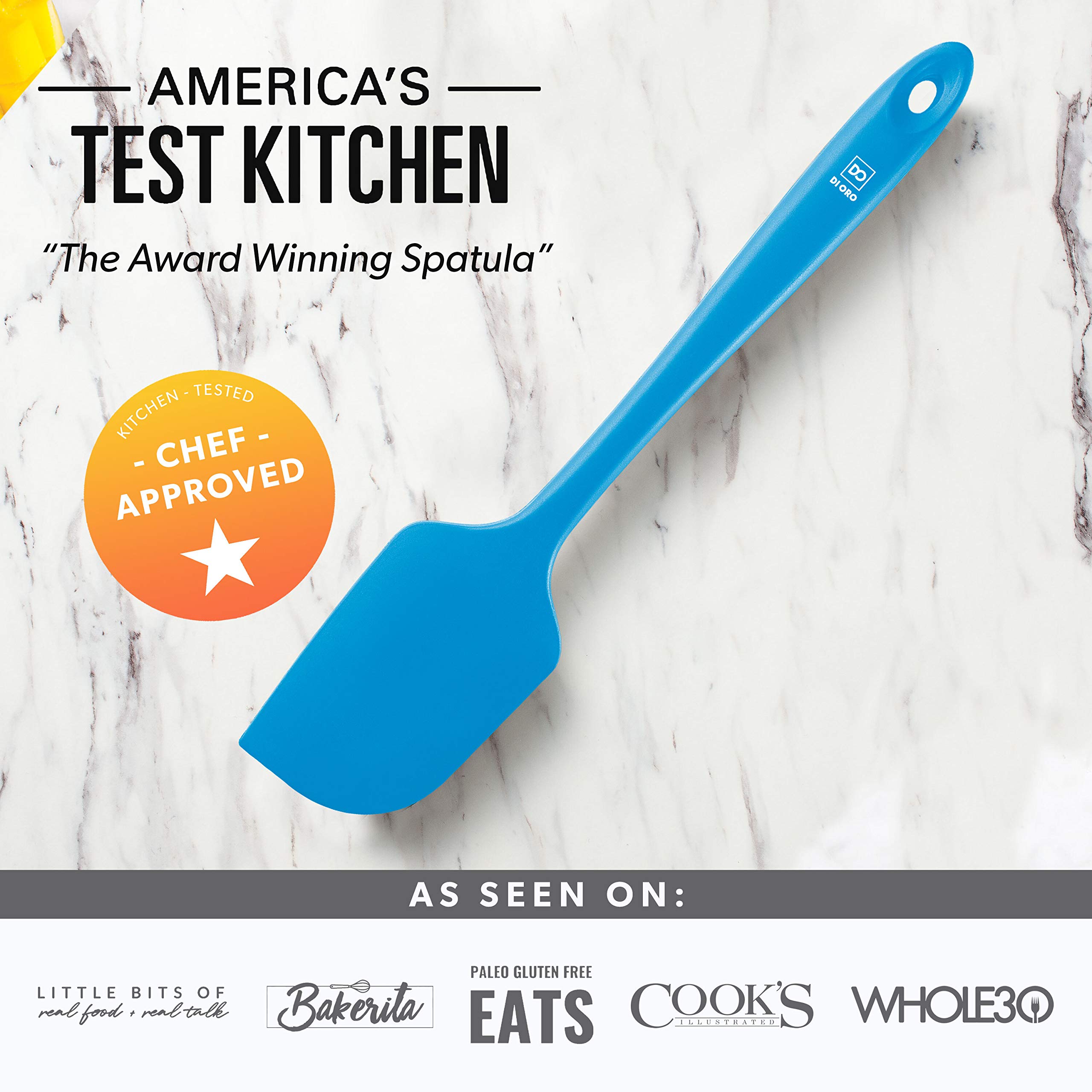 DI ORO Premium Silicone Spatula Set - 3-Piece Heat-Resistant (600°F) BPA-Free Kitchen Spatulas for Baking, Cooking & Mixing - Safe for Nonstick Cookware & Dishwasher - Perfect for Cakes, Cookies, Pancakes & More (Blue)