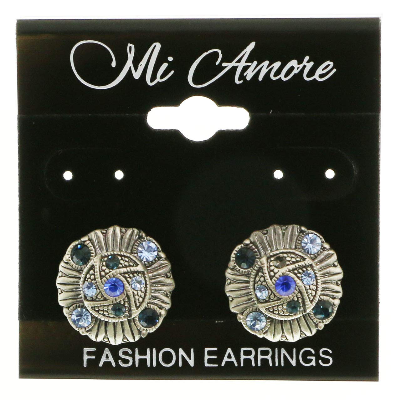 Mi Amore Crystal Earrings Silver Blue for Women Party