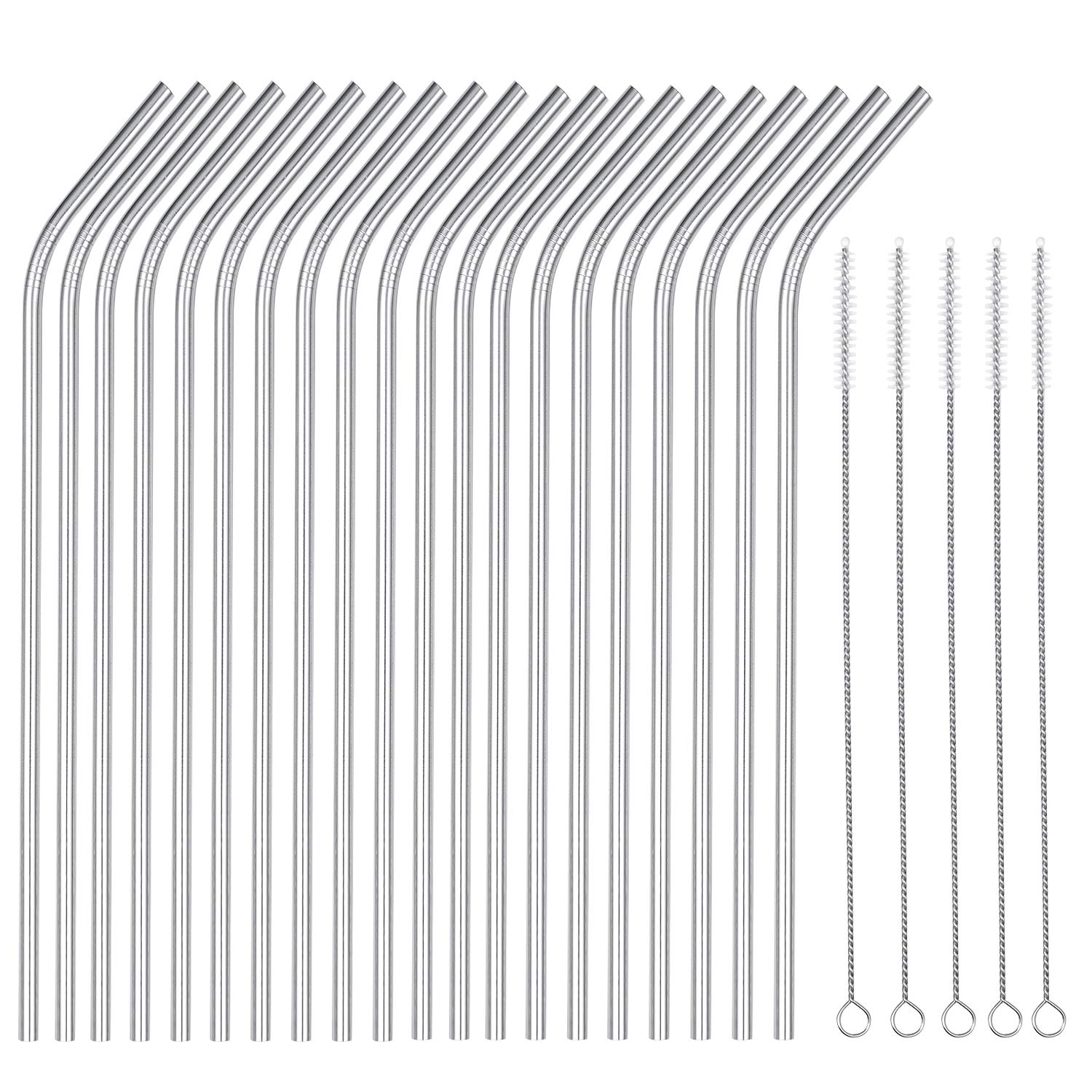 25-Piece Reusable Stainless Steel Straws Set - 10.5