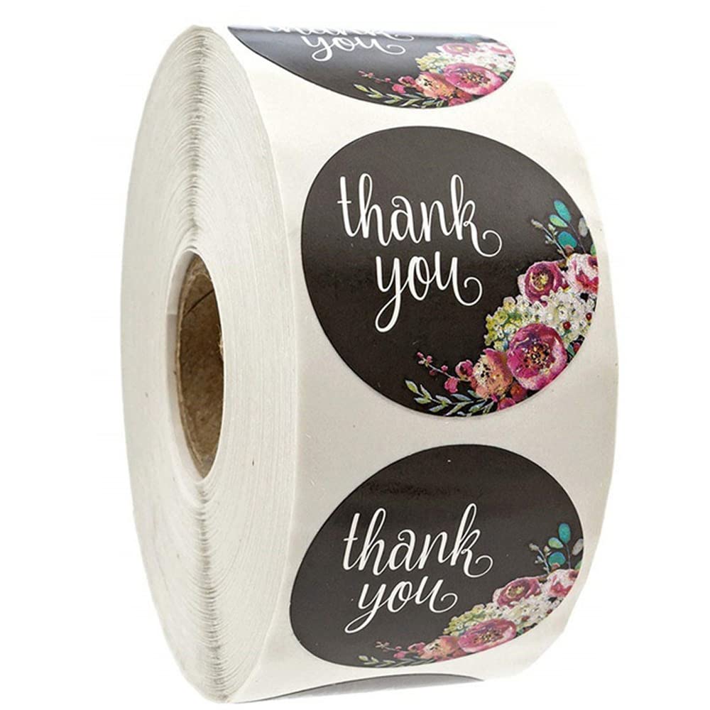 DengKai 500-Piece Black Thank You Stickers Roll - Self-Adhesive Sealing Labels for Gift Bags, Boxes, Party Favors & Handmade Crafts - Perfect for Packaging, Wedding Favors & Small Business Branding