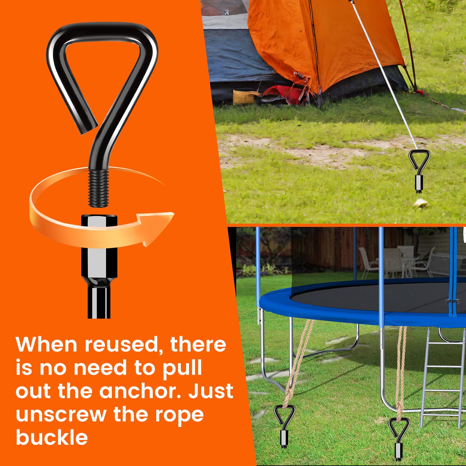 Heavy Duty Ground Anchors & Screw-in Tent Stakes Kit - 4 Pack for High Winds, Camping Tents, Canopies, Trampolines, Sheds, Swing Sets & Mobile Homes | Secure Outdoor Equipment in Storms & Strong Winds