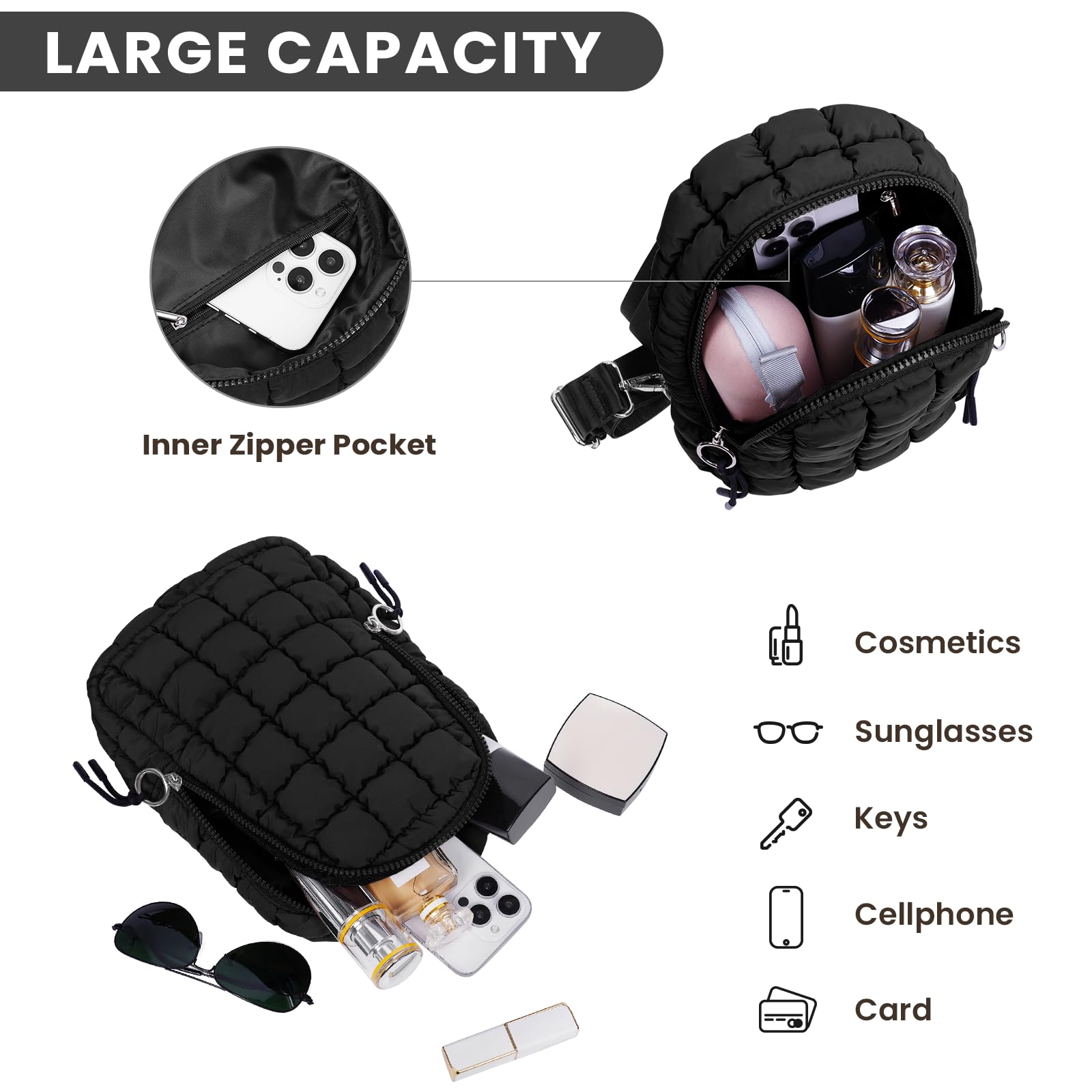 YFGBCX Quilted Puffer Sling Bag for Women - Crossbody Purse, Fanny Pack & Chest Bag | Stylish & Lightweight for Travel, Shopping & Daily Use