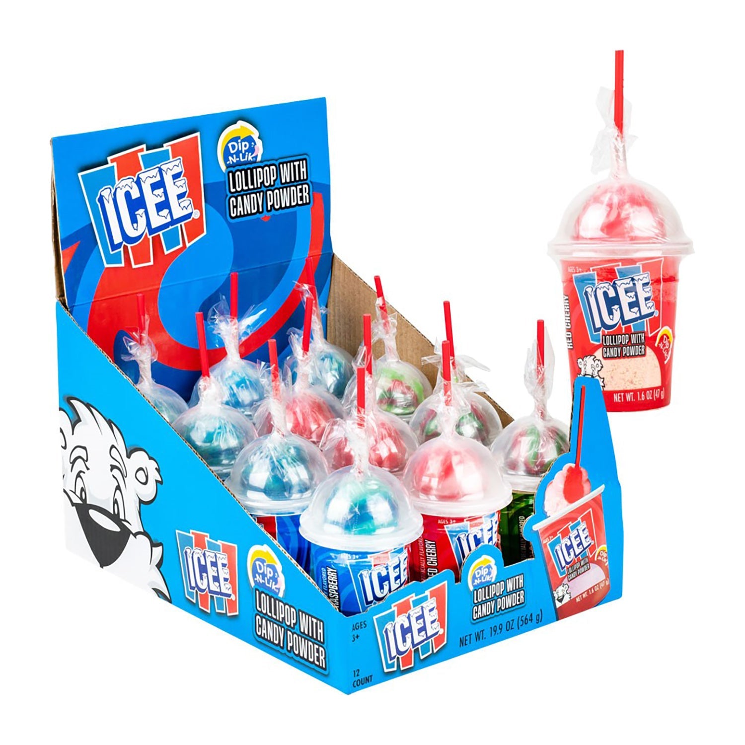 Icee Dip N Lik Popping Powder Candy - 12 Count Box | Fun Sour Candy for Kids & Parties, Perfect for Movie Nights & Snack Time