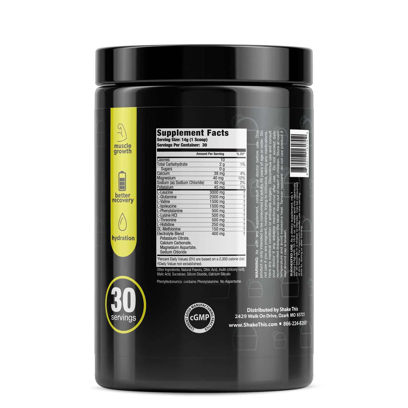 Premium BCAA Amino Acid Powder 2:1:1 Ratio - Pre & Post Workout Supplement with Electrolytes - Lab Tested & Certified - Lemon Ice Flavor - 30 Servings - Ideal for Muscle Recovery & Gym Performance