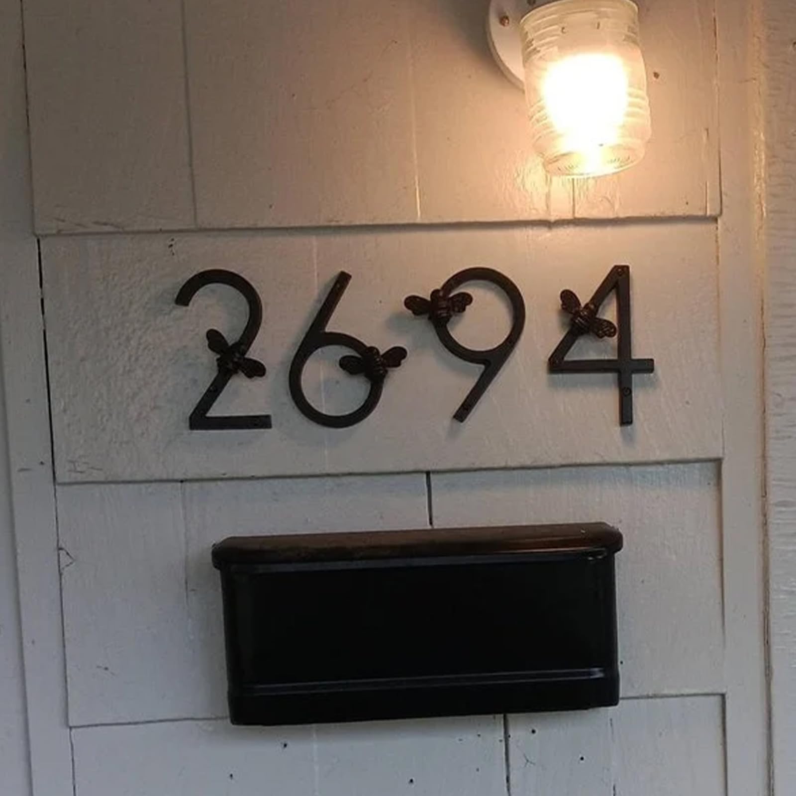 Stylish Brass Bee House Number Sign - Modern Outdoor Address Plaque for Home & Garden (5 Inch) - Perfect for Front Door, Mailbox & Street Number Display