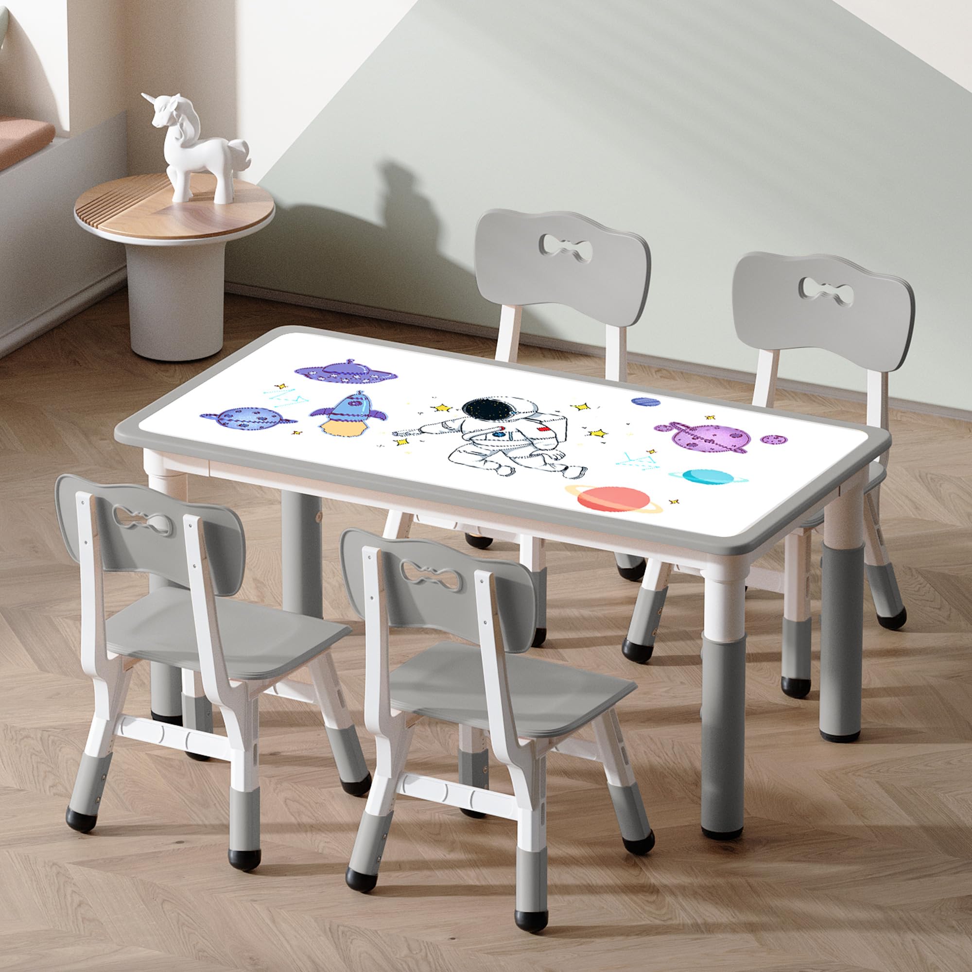 Adjustable Kids Table and Chair Set for Toddlers 2+ Years - 4-Seat Doodle Tabletop, 330 lb Capacity - Perfect for Playroom, Classroom, and Home Learning Activities