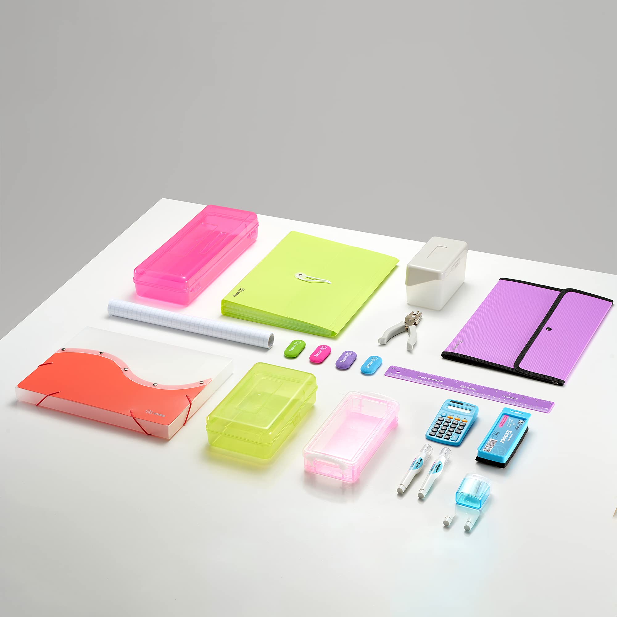 Enday 6-Pack Plastic Folders with Pockets & Prongs - 2-Pocket Brad Folders for Letter Size Sheets (Purple, Blue, Green, Red, Pink, Grey) - Perfect for School, Office Organization & Document Storage