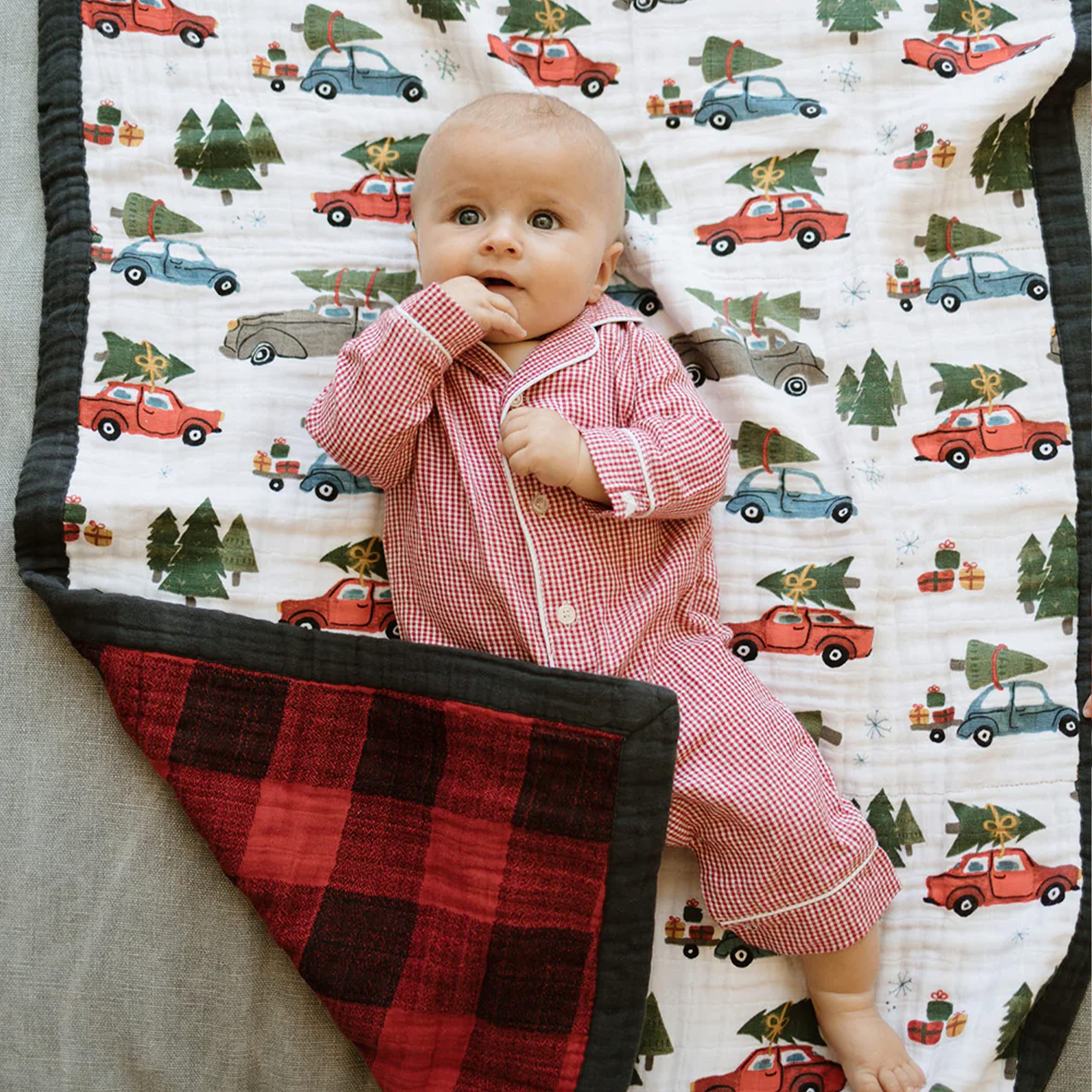 Little Unicorn Holiday Haul Cotton Muslin Quilt Receiving Blanket - 100% Organic Cotton, Ultra Soft Baby Swaddle Blanket for Newborns & Toddlers (30