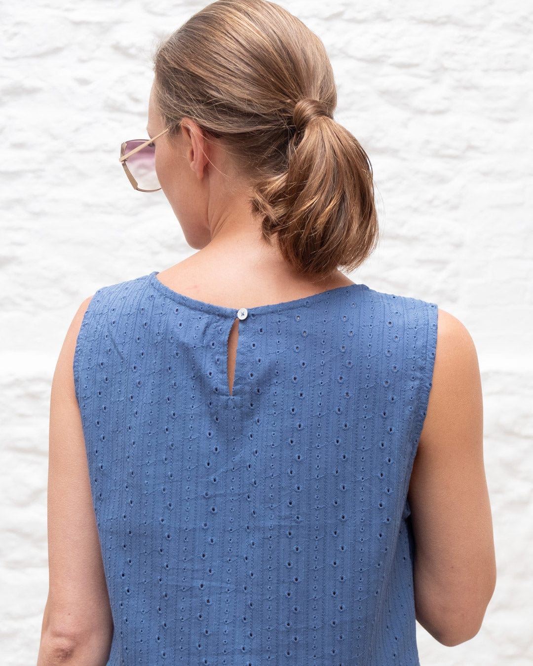 Elaine Cotton Day Dress - Soft & Comfortable Midi Dress in Medium Blue | Perfect for Casual Wear, Office, and Summer Outings