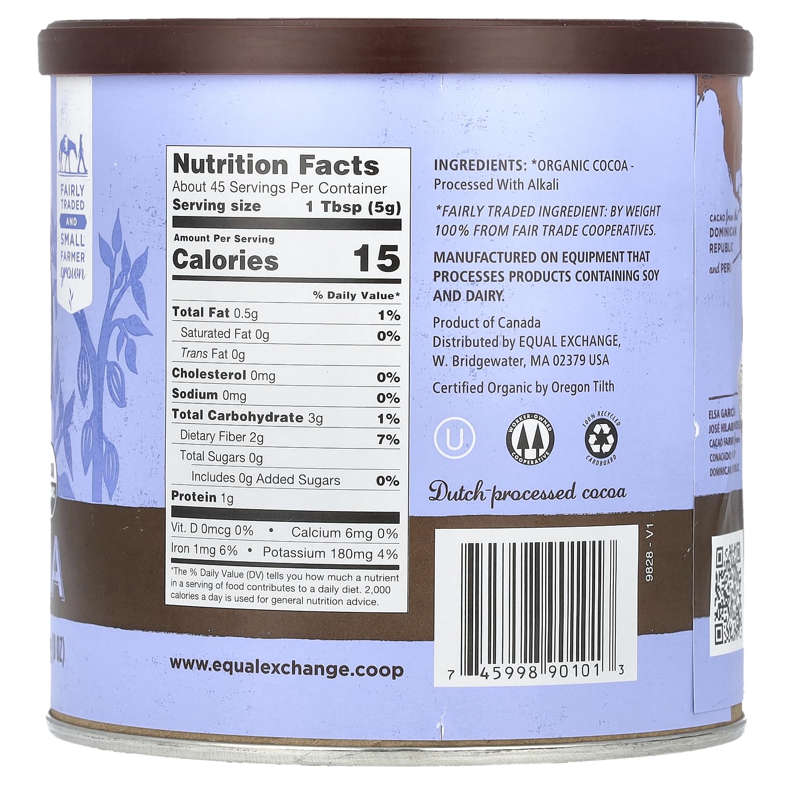 Equal Exchange Organic Fair Trade Baking Cocoa Powder - 8 Ounce (226g) - Unsweetened, Non-GMO, Vegan - Perfect for Brownies, Cakes & Hot Chocolate