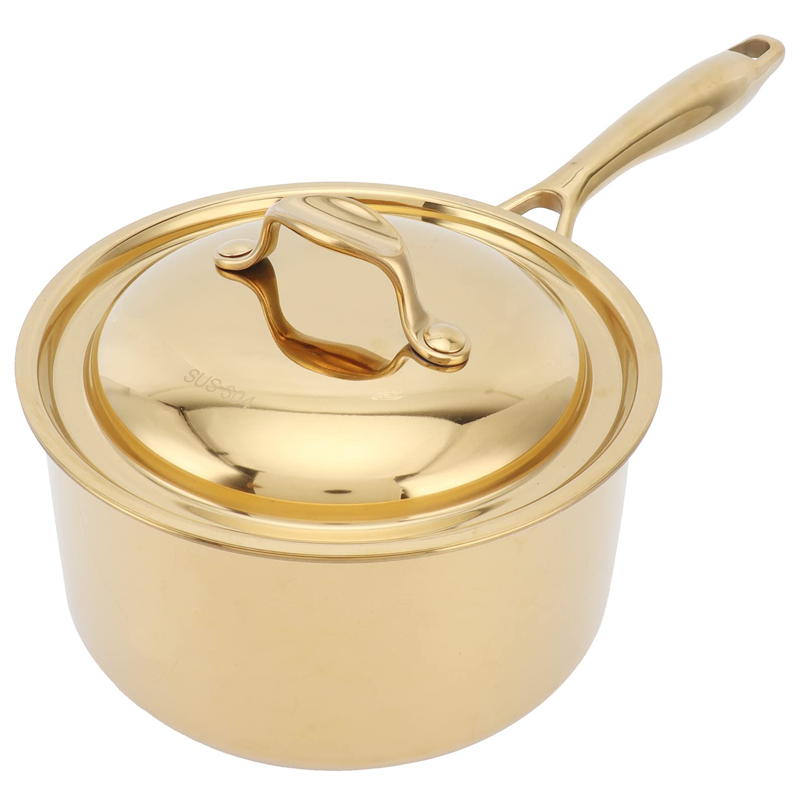 Premium 2.4L Stainless Steel Saucepan with Lid - Induction Compatible Milk Pot, Soup Pot & Baby Food Cooker (Gold) - Perfect for Cooking, Boiling Milk, Making Soups & Preparing Infant Meals