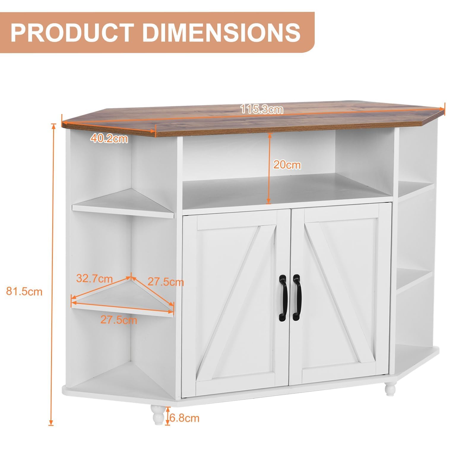 4 EVER WINNER 55 Inch Corner TV Stand with LED Lights, Adjustable Shelves & Barn Doors - Farmhouse Style Entertainment Center for Living Room, Bedroom - Perfect for Small Spaces & Home Theater Setup