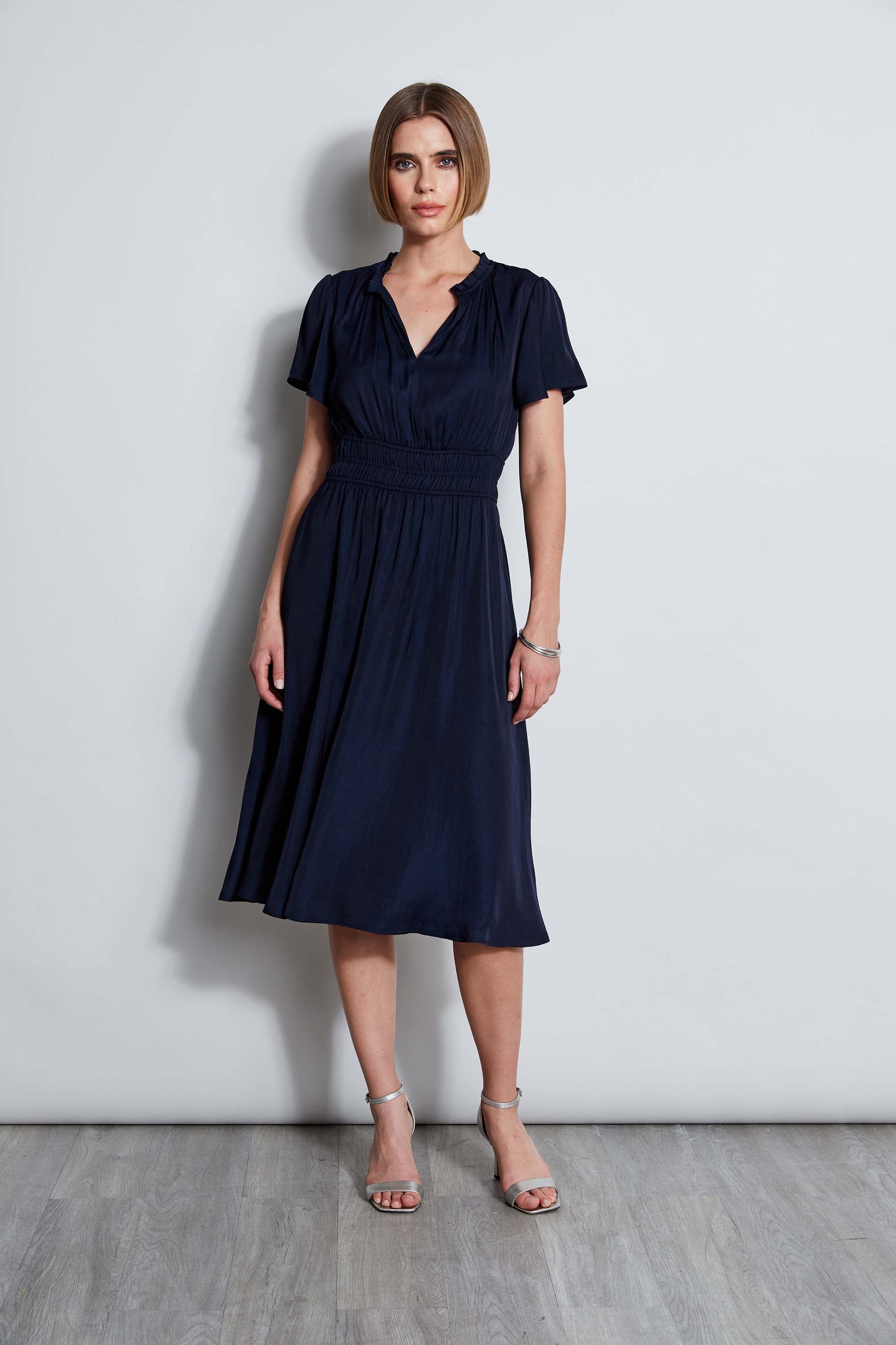Tahari Women's Flutter Sleeve Midi Dress - Elegant Flowy Summer Dress for Casual Wear, Office, Parties & Special Occasions