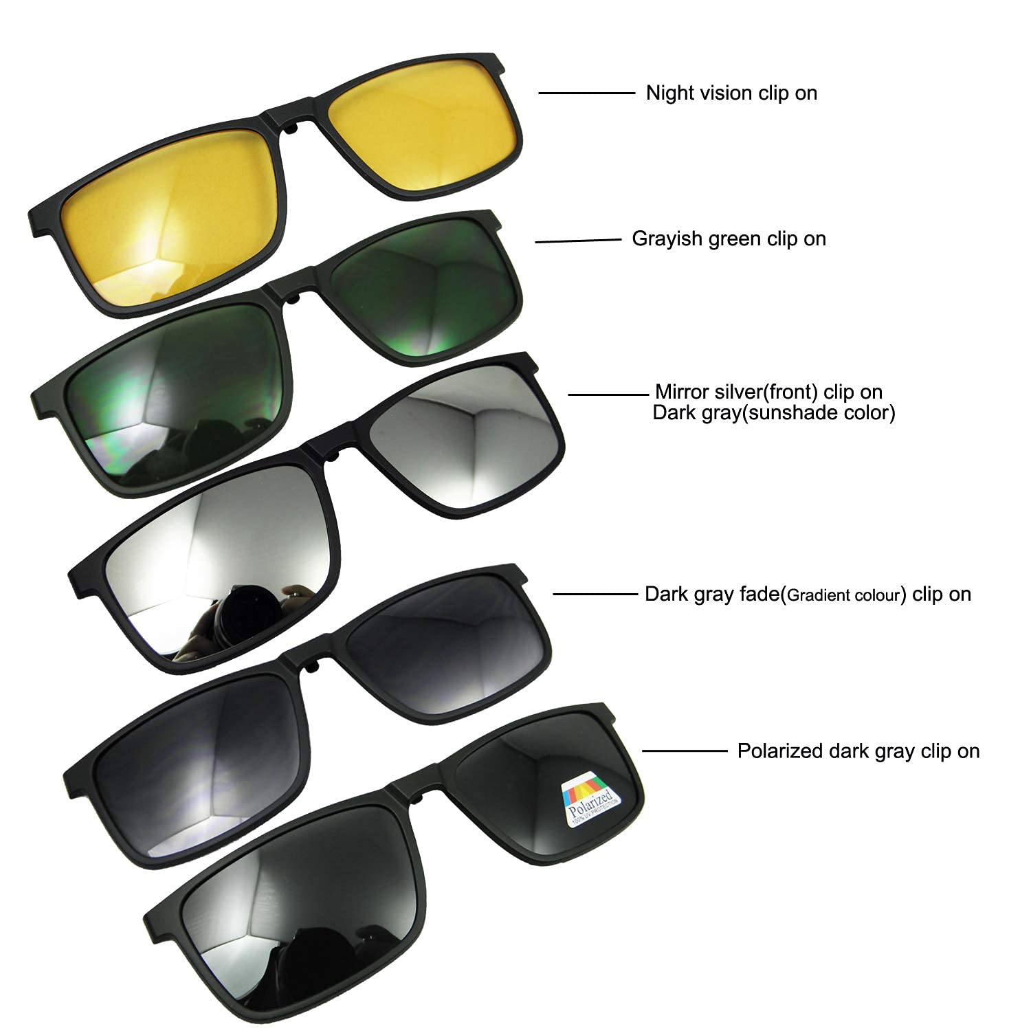 5-in-1 Magnetic Clip-On Polarized Sunglasses with Spring Hinges & Portable Case - RX Lens Compatible for Driving, Fishing, and Outdoor Activities