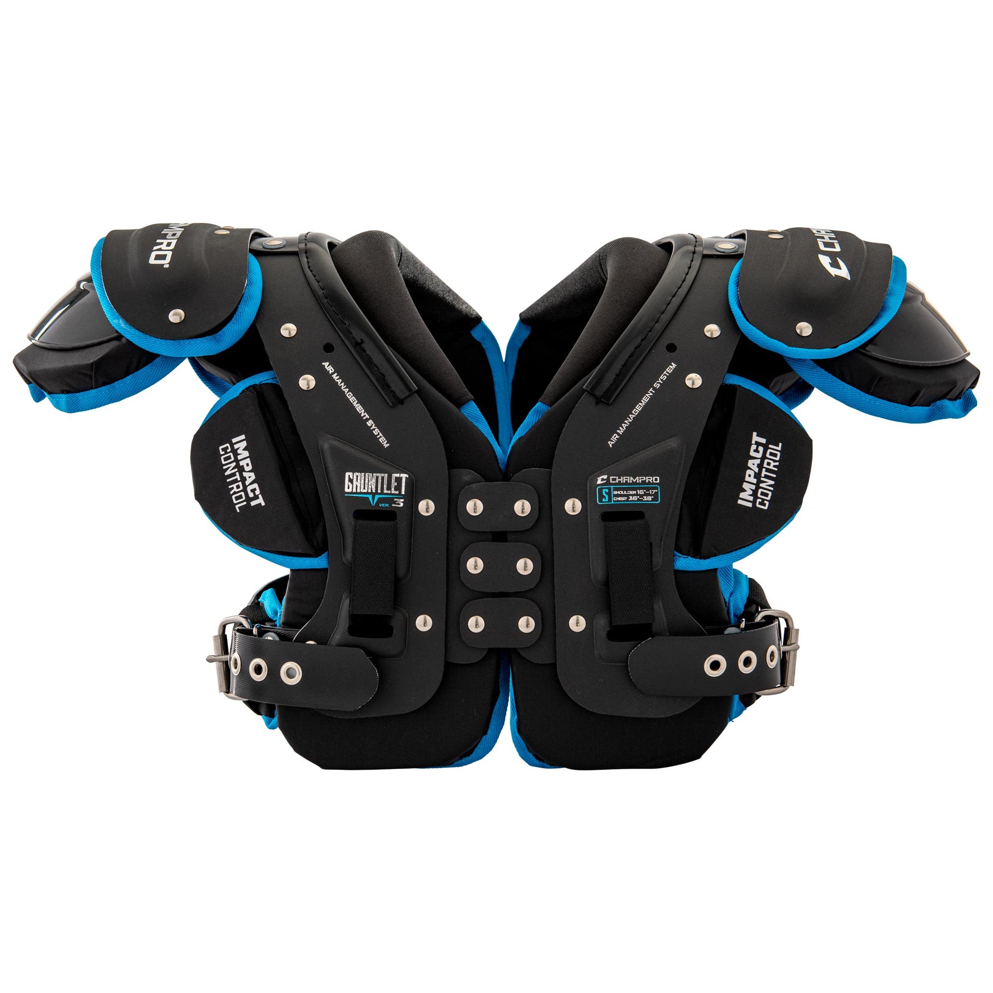 CHAMPRO Gauntlet III Youth & Adult Football Shoulder Pads - Lightweight Protective Gear for Tackle Football Training & Games - Perfect for High School, College & Amateur Players