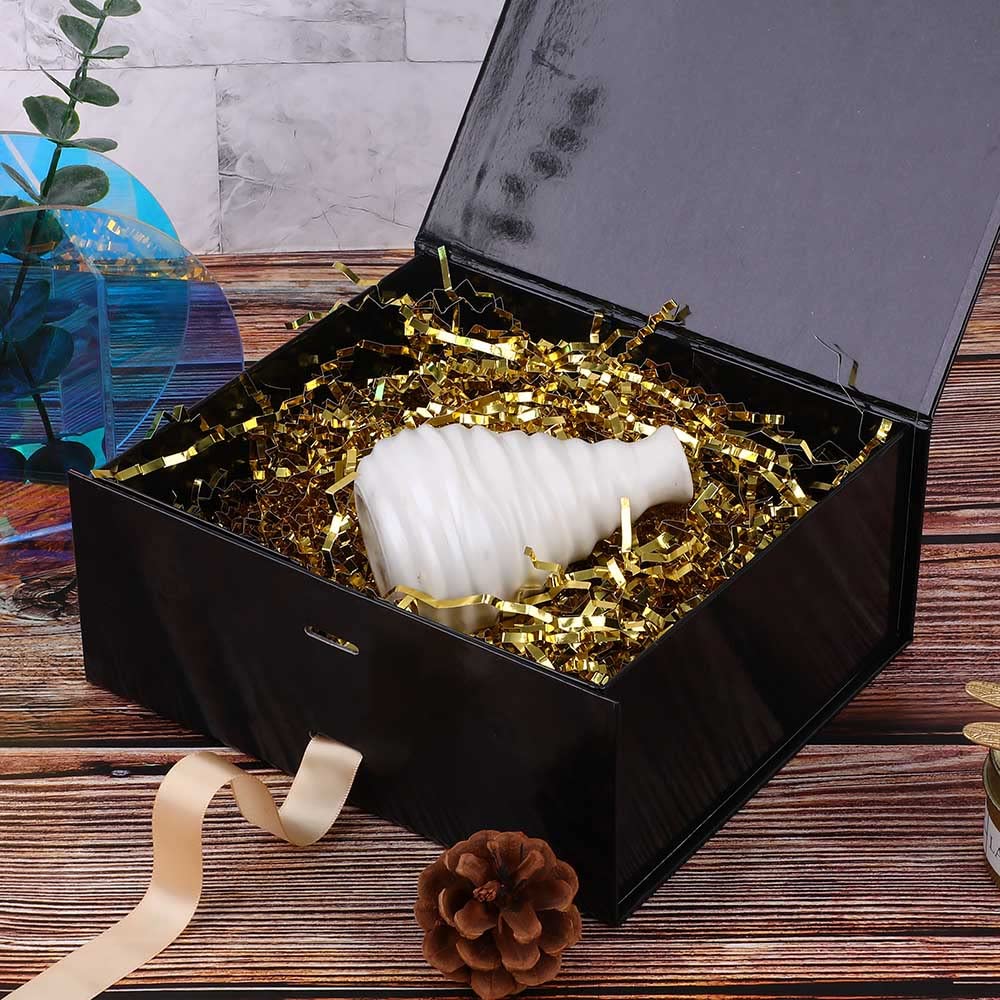 Premium 8x7x3.3 Inch Glossy Black Gift Box with Magnetic Closure & Ribbon - Luxury Wedding, Groomsman, Jewelry Gift Packaging Box - Perfect for Birthdays, Anniversaries & Special Occasions