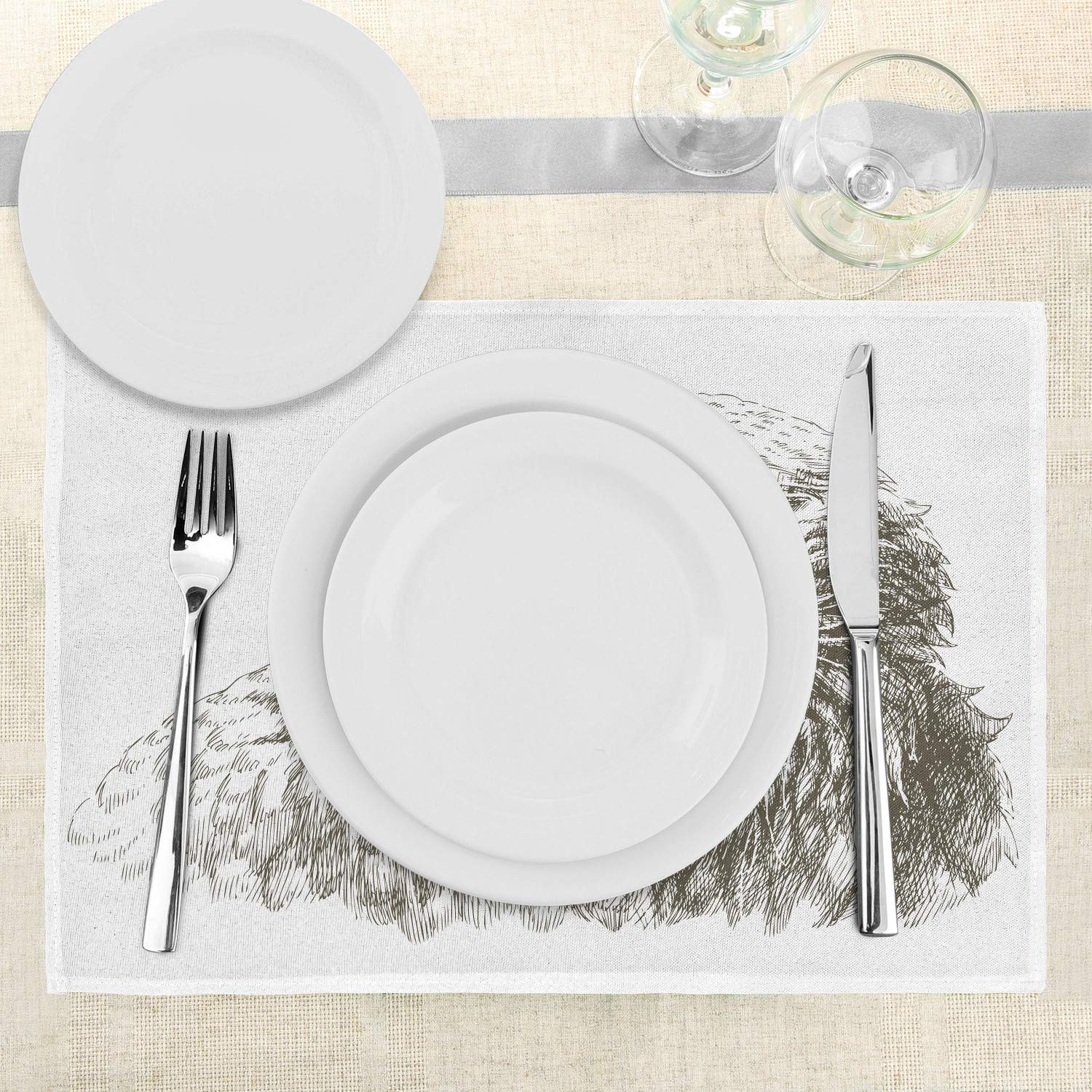 Ambesonne Eagle Place Mats Set of 4 - Monochrome Wildlife Predator Bird Art Print, Washable Fabric Table Mats for Dining Room & Kitchen Decor (Black & White) | Perfect for Nature-Themed Dinner Parties & Rustic Home Decor