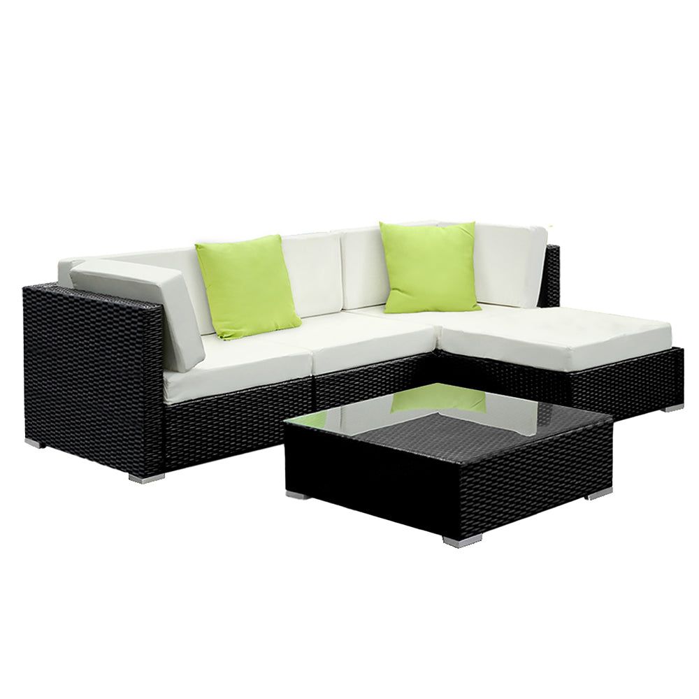Gardeon 5-Piece Outdoor Wicker Sofa Set with Storage Cover - Patio, Garden, Poolside Furniture for Relaxing and Entertaining
