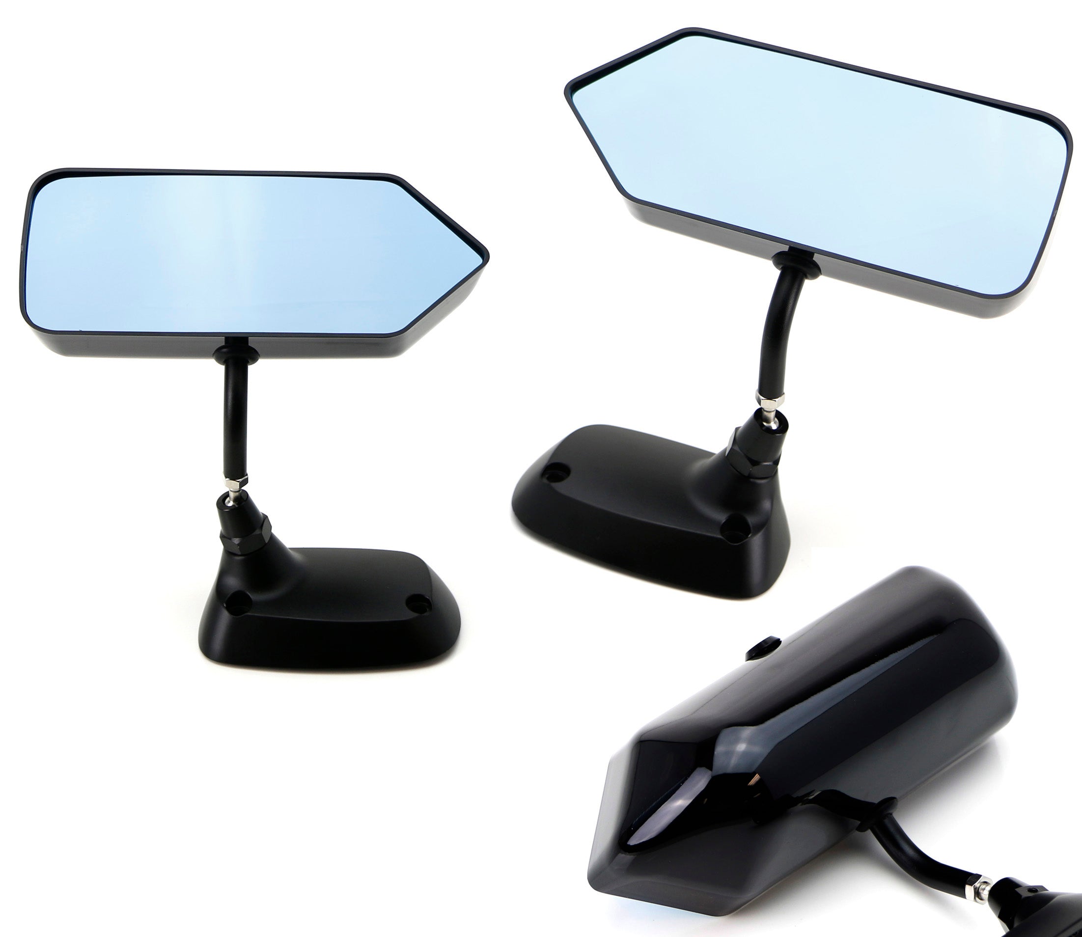 Universal Black F1 Style Side Mirrors with Blue Glass - Compatible with Acura, Honda, Mazda, Toyota - Enhances Style & Visibility for Racing & Street Driving