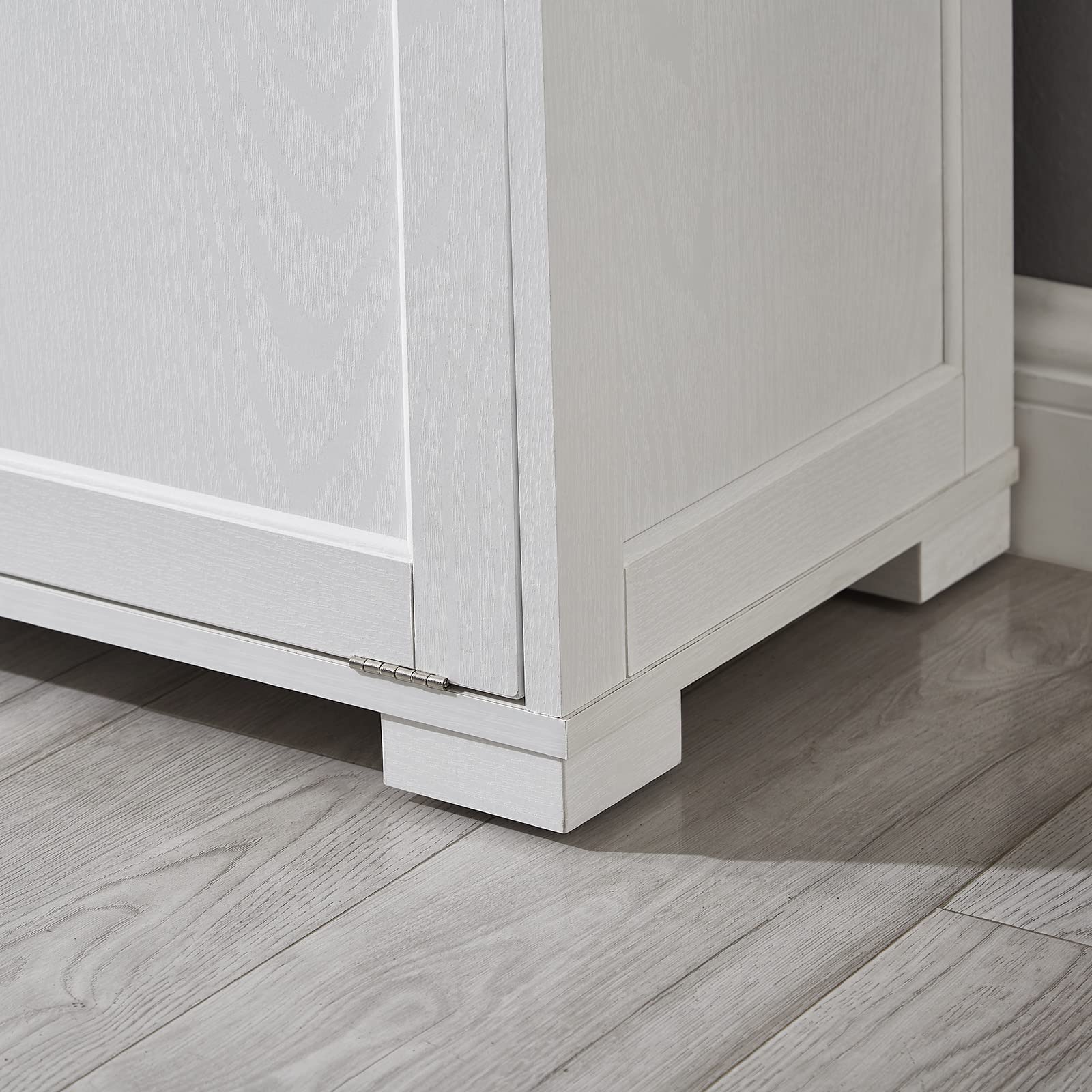 OLD CAPTAIN Double Tilt Out Trash Cabinet - White Wooden Kitchen Garbage Can with Free Standing Holder | Space-Saving Waste Bin for Pantry, Bathroom & Laundry Room Organization
