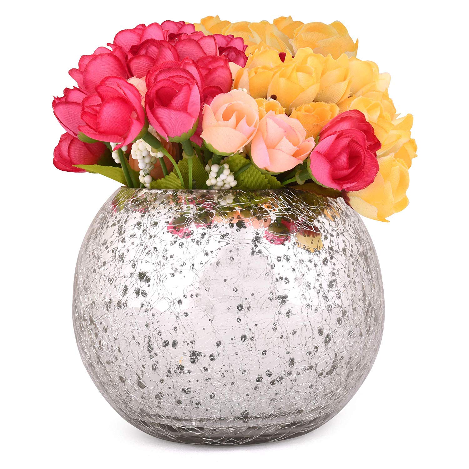 TIED RIBBONS Artificial White Flowers in Glass Vase - 8x8x14cm (1 Vase & 1 Flower Bunch) - Perfect for Home Decor, Wedding Centerpieces & Office Table Arrangements