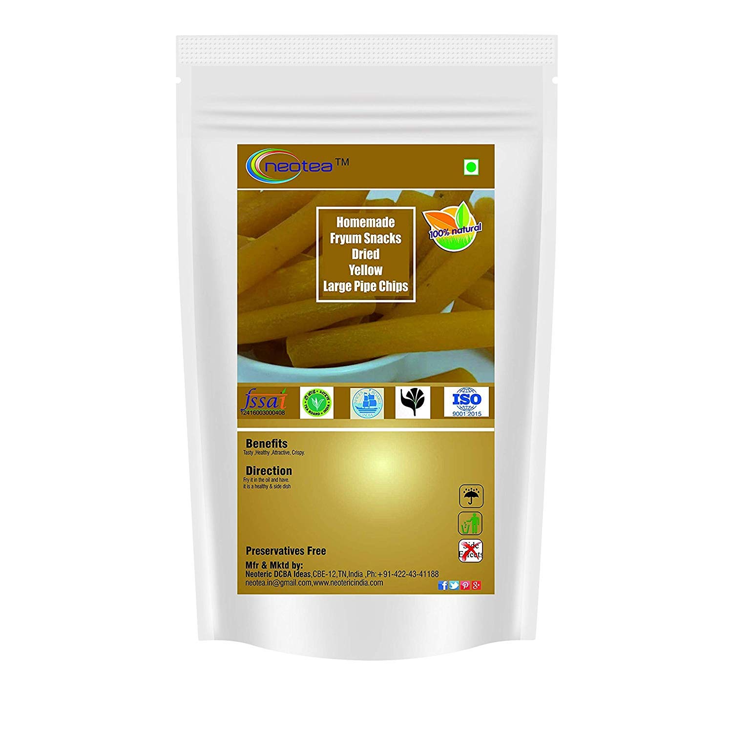 Neotea Homemade Fryum Snacks - Dried Colorful Pipe Chips (Red/Orange/Yellow) 500g Combo Pack | Crunchy Indian Snack for Parties, Movie Nights & Tea Time