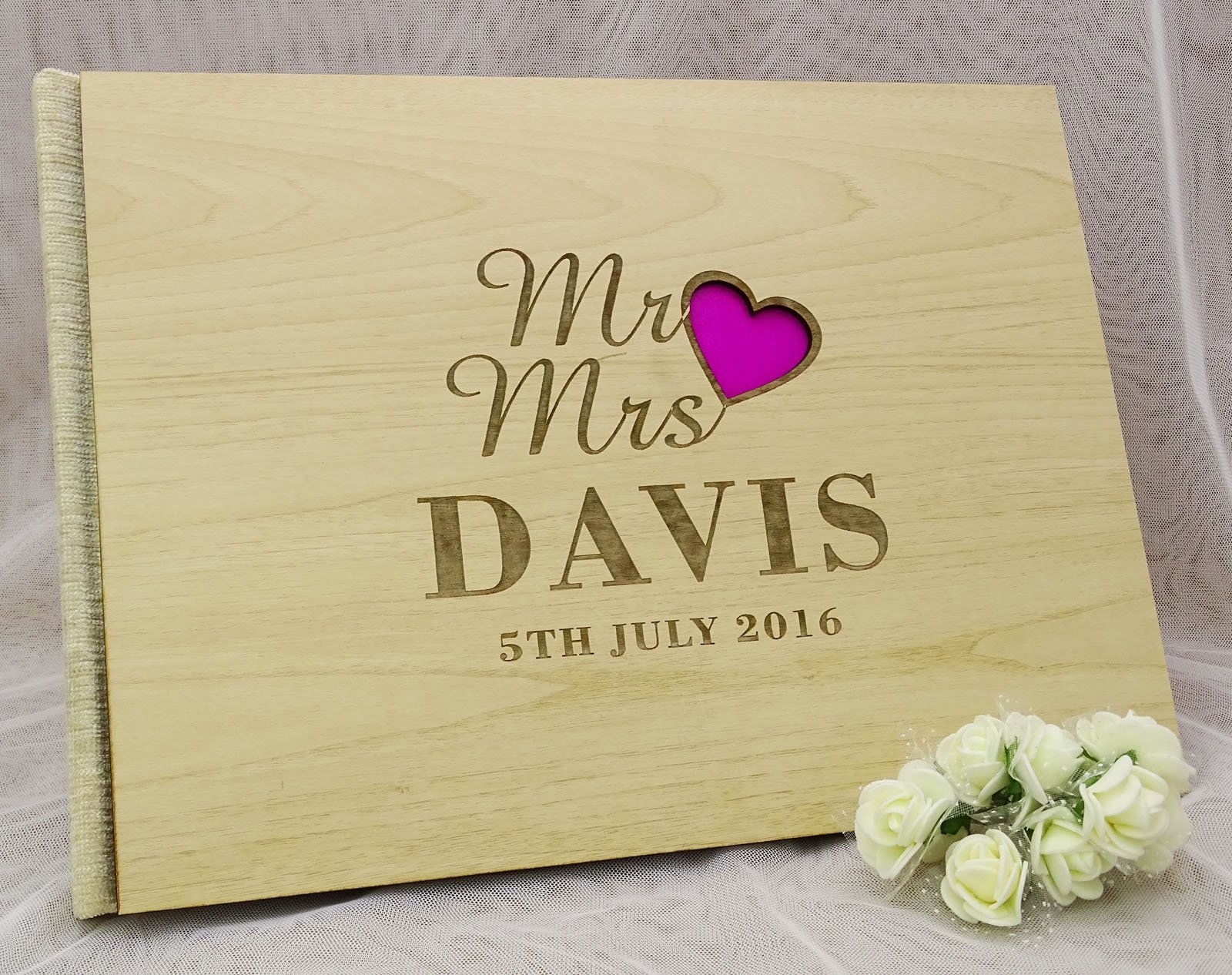 Personalized Rustic Wooden Wedding Guest Book - Engraved Bride & Groom Name - 50 Pages Advice Journal for Wedding Reception & Anniversary Gift