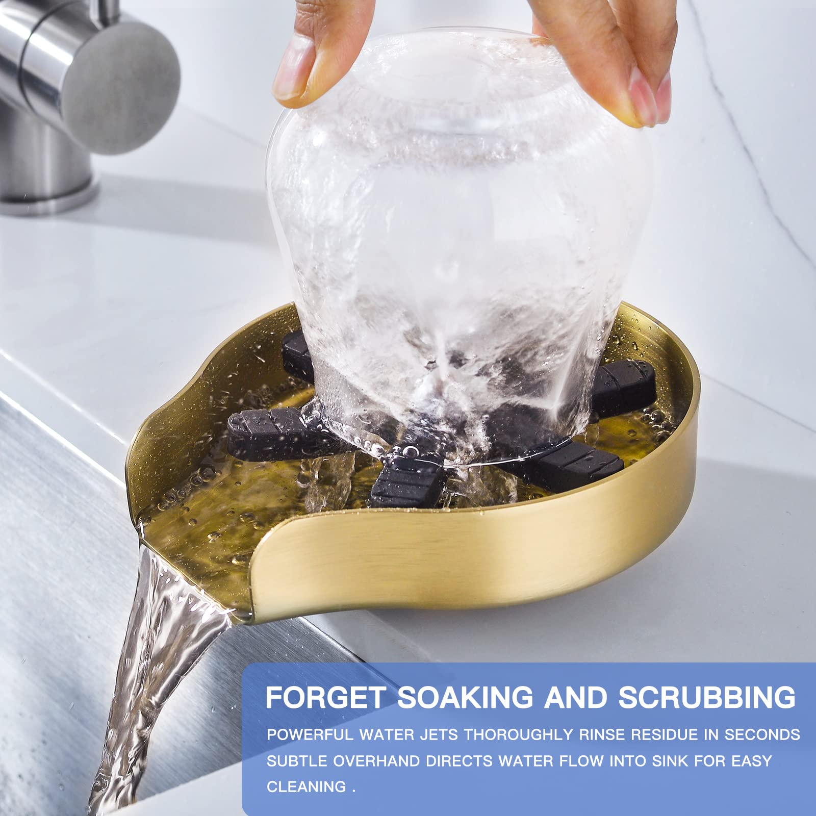 Gold Metal Kitchen Sink Glass Rinser - Efficient Cup & Baby Bottle Washer Cleaner, Premium Kitchen Sink Accessory for Wet Bars & Home Use