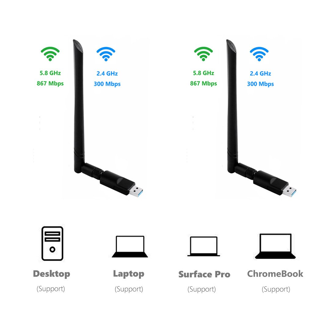 Realtek RTL8812BU USB 3.0 Wireless WiFi Adapter - 1300Mbps Dual Band AC1300 with 5dBi Antenna - 802.11a/b/g/n/ac for Laptop & Desktop - Compatible with Windows 10 & Mac - Perfect for Gaming, Streaming & Home Office Use