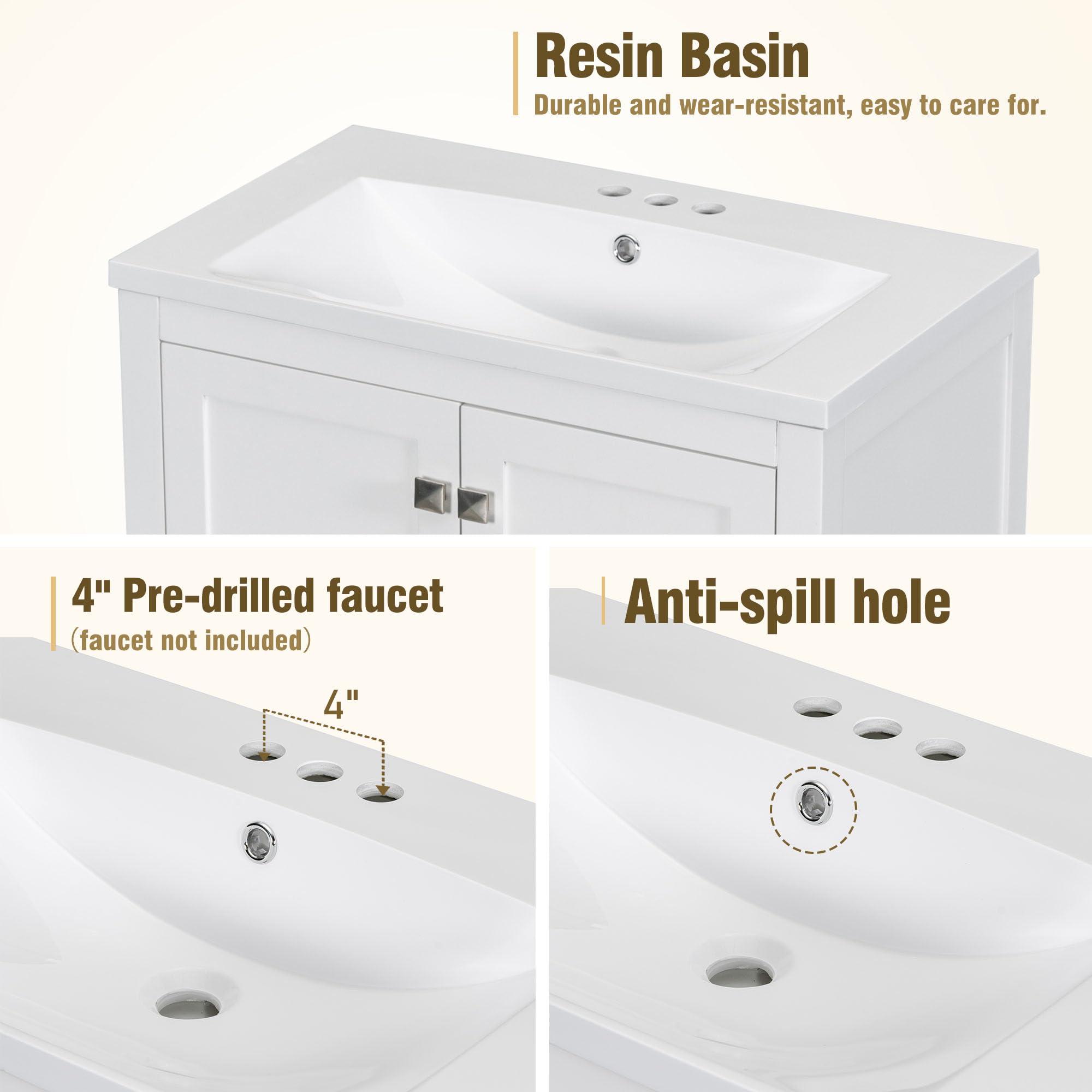 30 Inch White Bathroom Vanity with Sink - 2 Door Storage Cabinet & Drawer, Multifunctional Bathroom Organizer (30